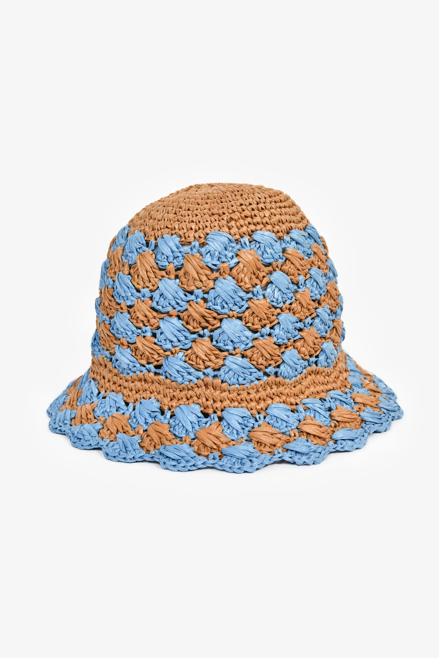 Prada Blue/Brown Raffia Logo Triangle Bucket Hat Size M - Image 3