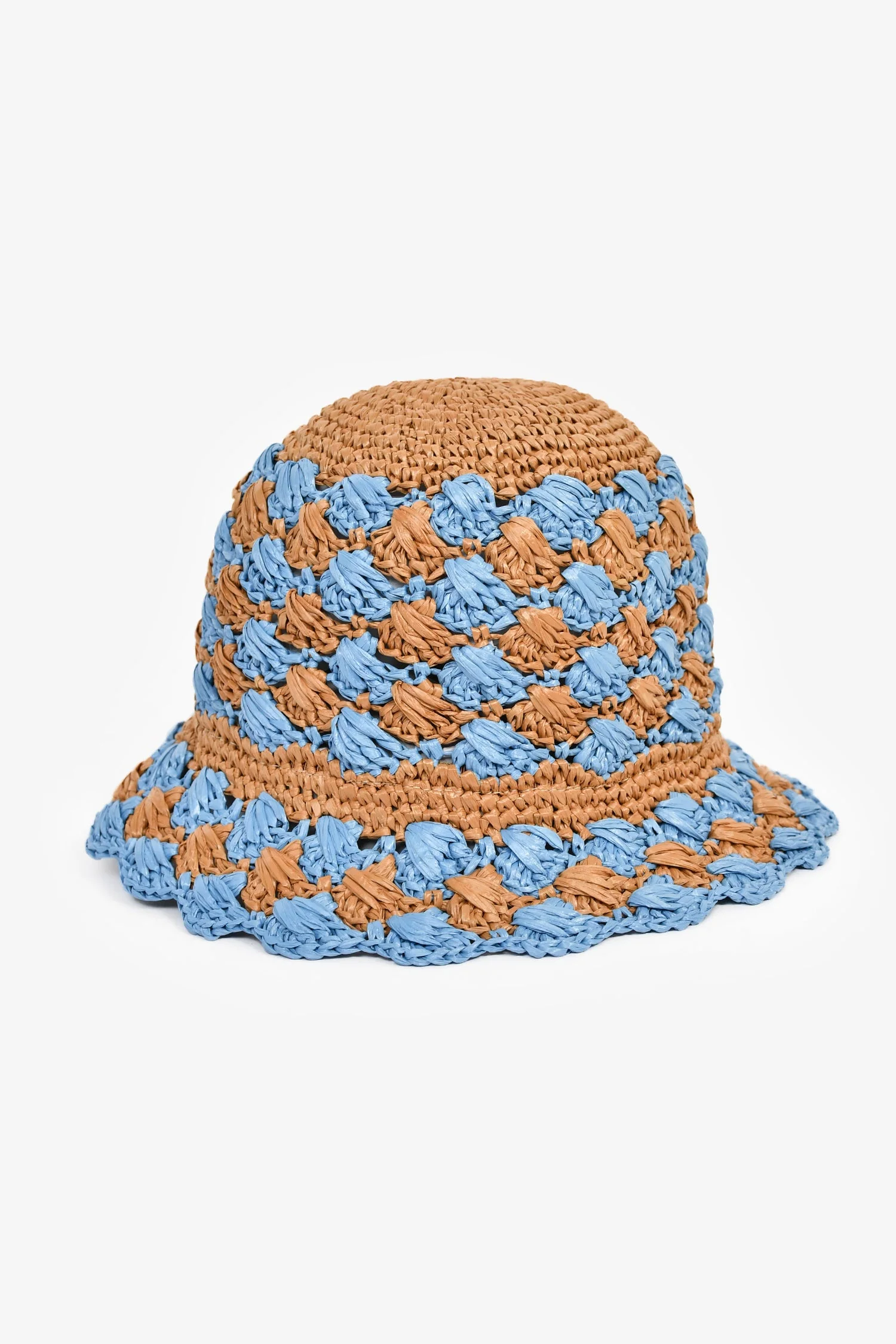 Prada Blue/Brown Raffia Logo Triangle Bucket Hat Size M - Image 4