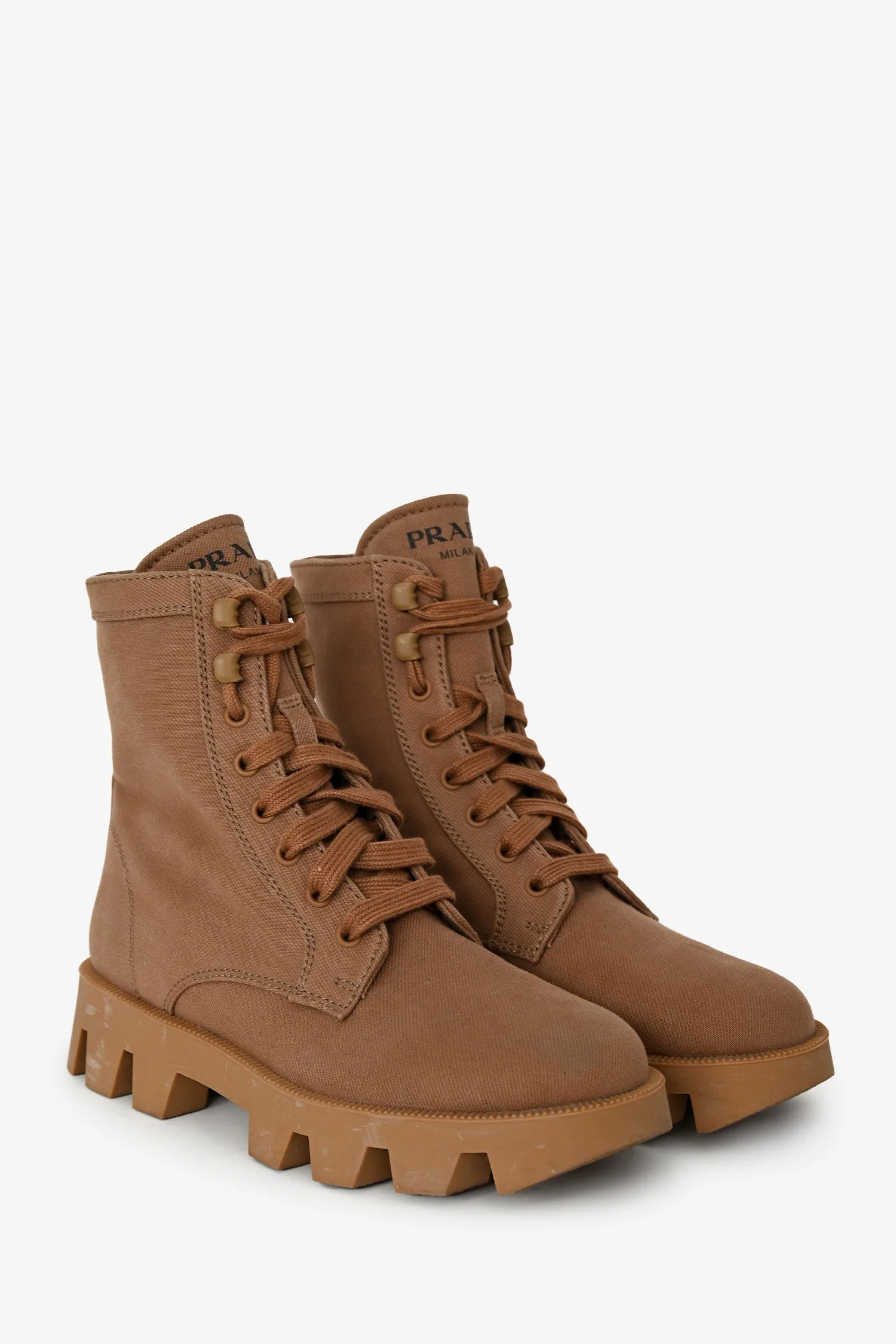 Prada Brown Canvas Combat Boots Size 36.5 - Image 2