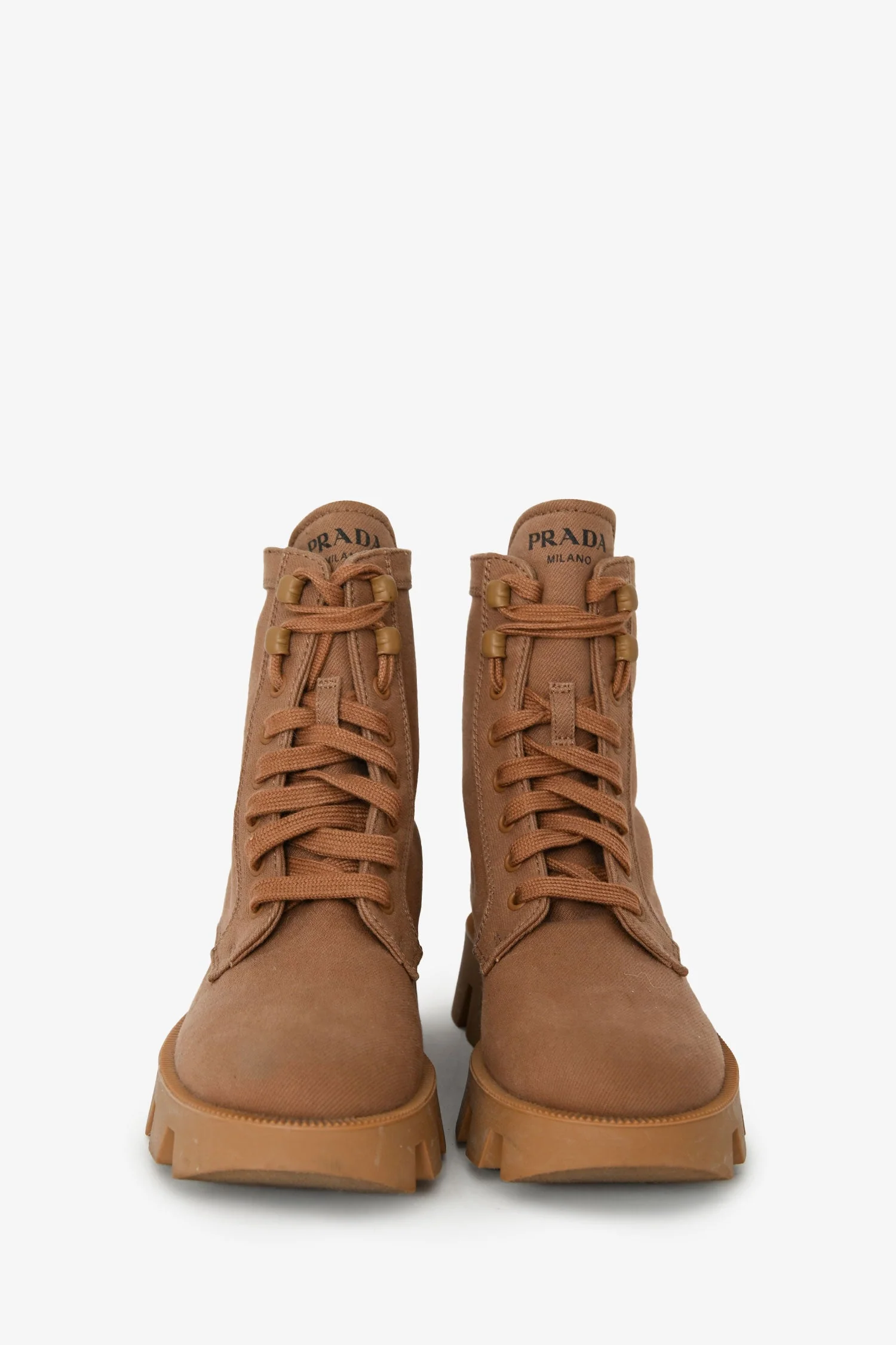 Prada Brown Canvas Combat Boots Size 36.5 - Image 3