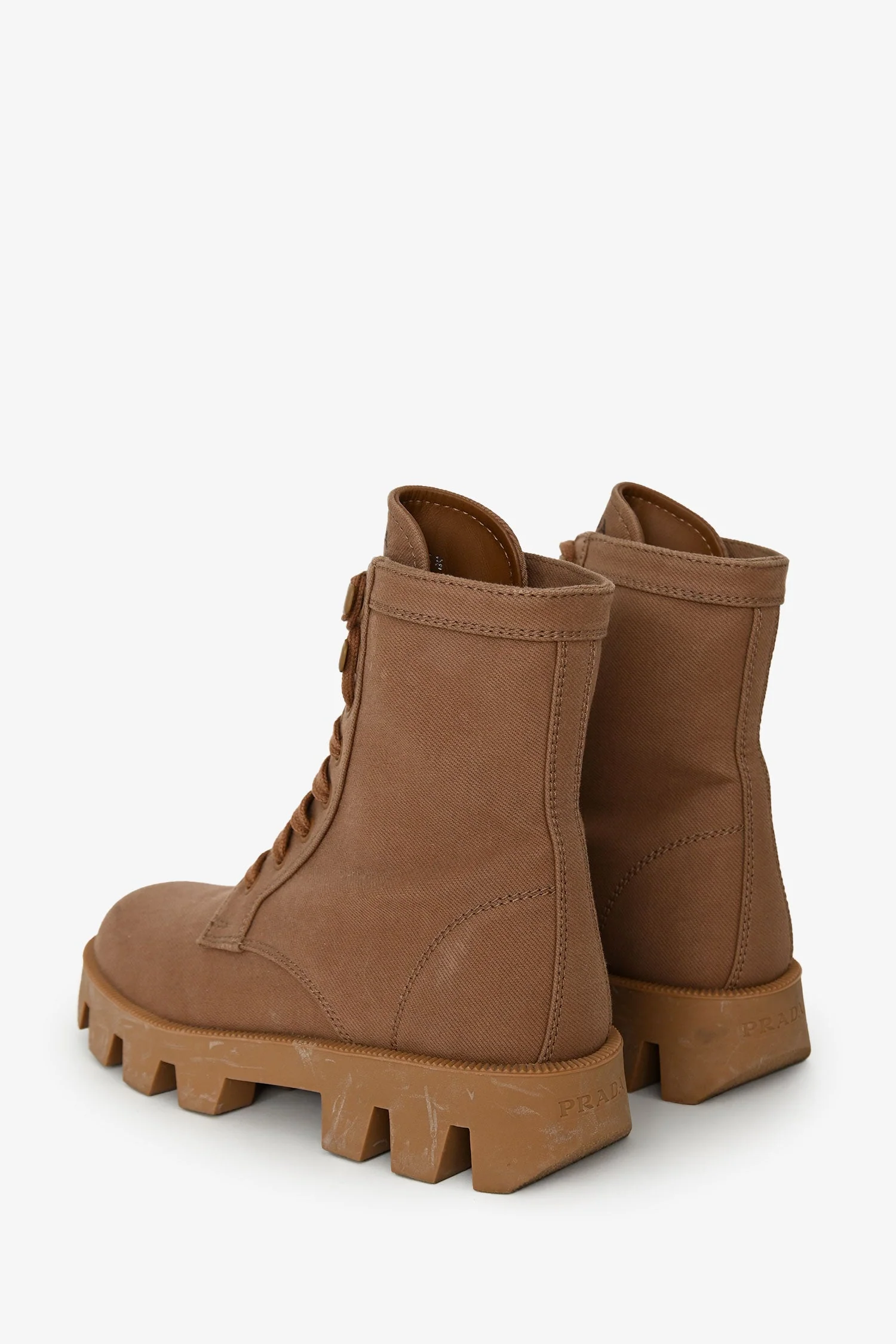 Prada Brown Canvas Combat Boots Size 36.5 - Image 4