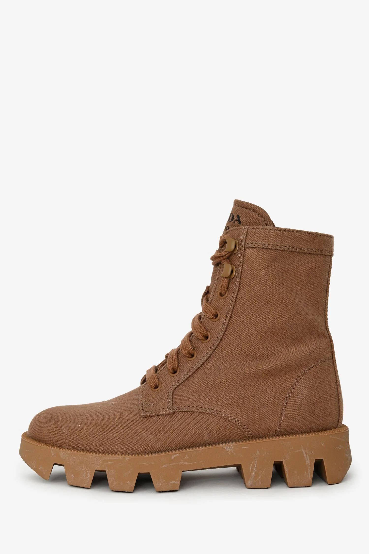 Prada Brown Canvas Combat Boots Size 36.5 - Image 5