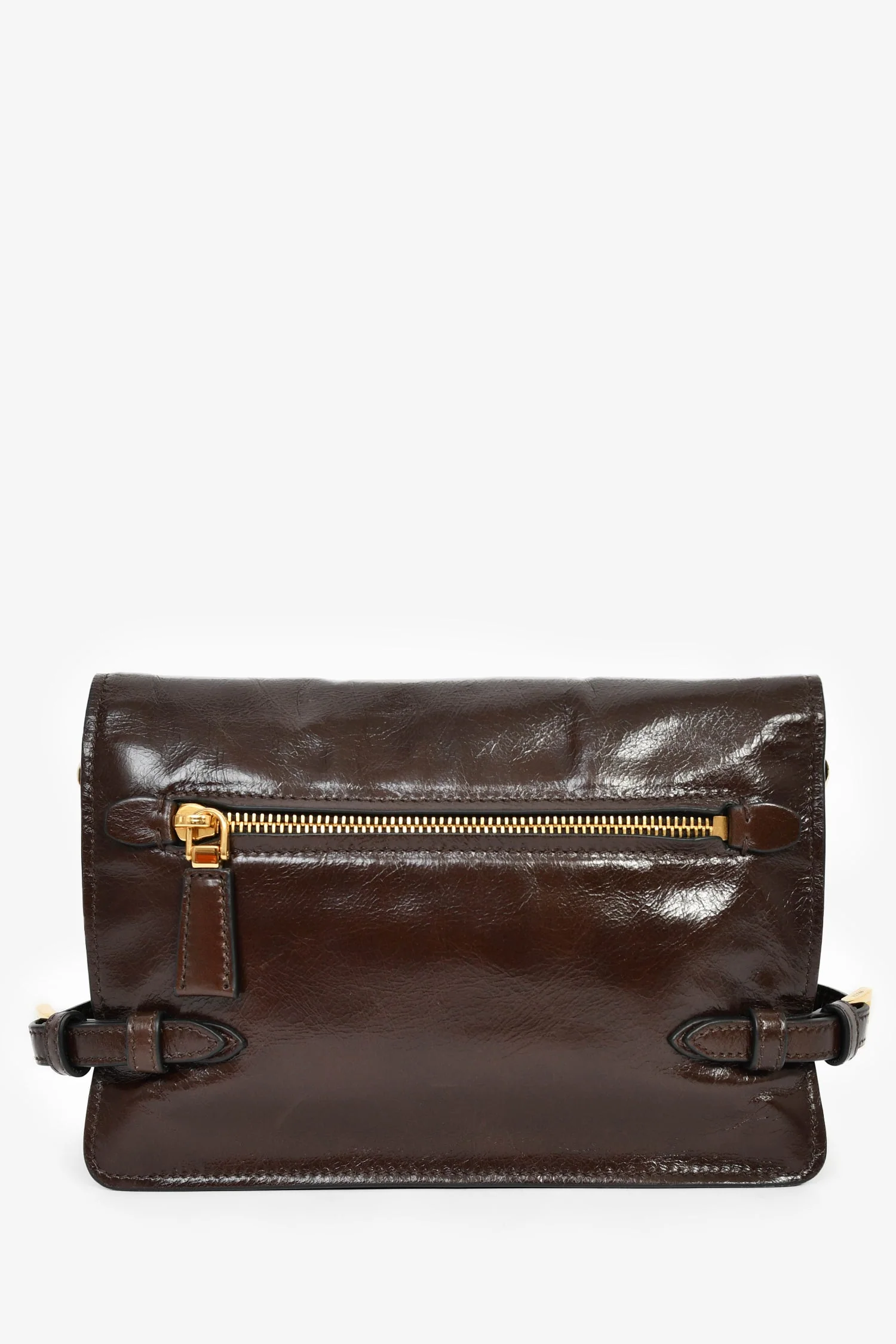 Prada Brown Leather Buckle Detail Shoulder Bag - Image 2