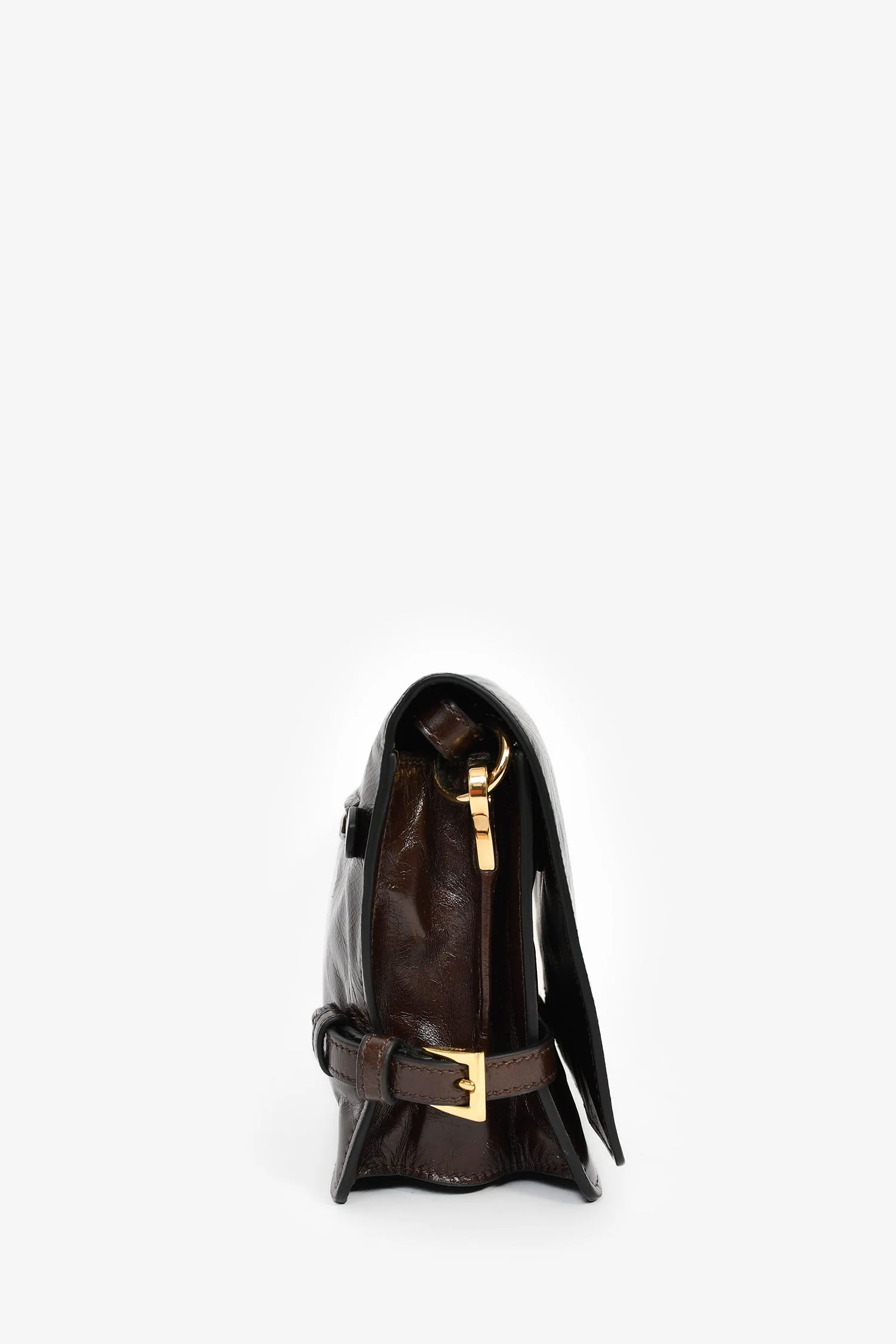 Prada Brown Leather Buckle Detail Shoulder Bag - Image 3