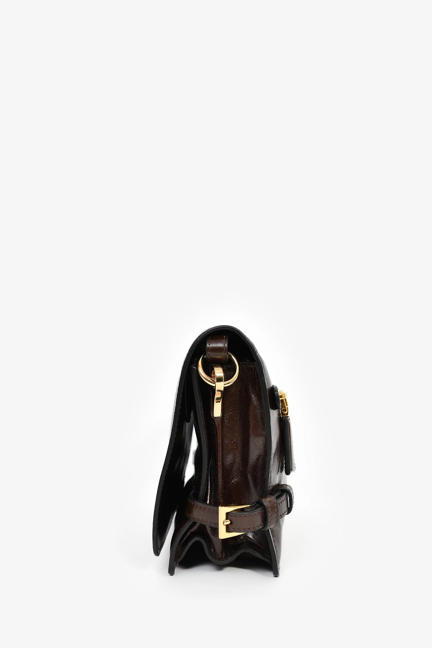 Prada Brown Leather Buckle Detail Shoulder Bag - Image 4