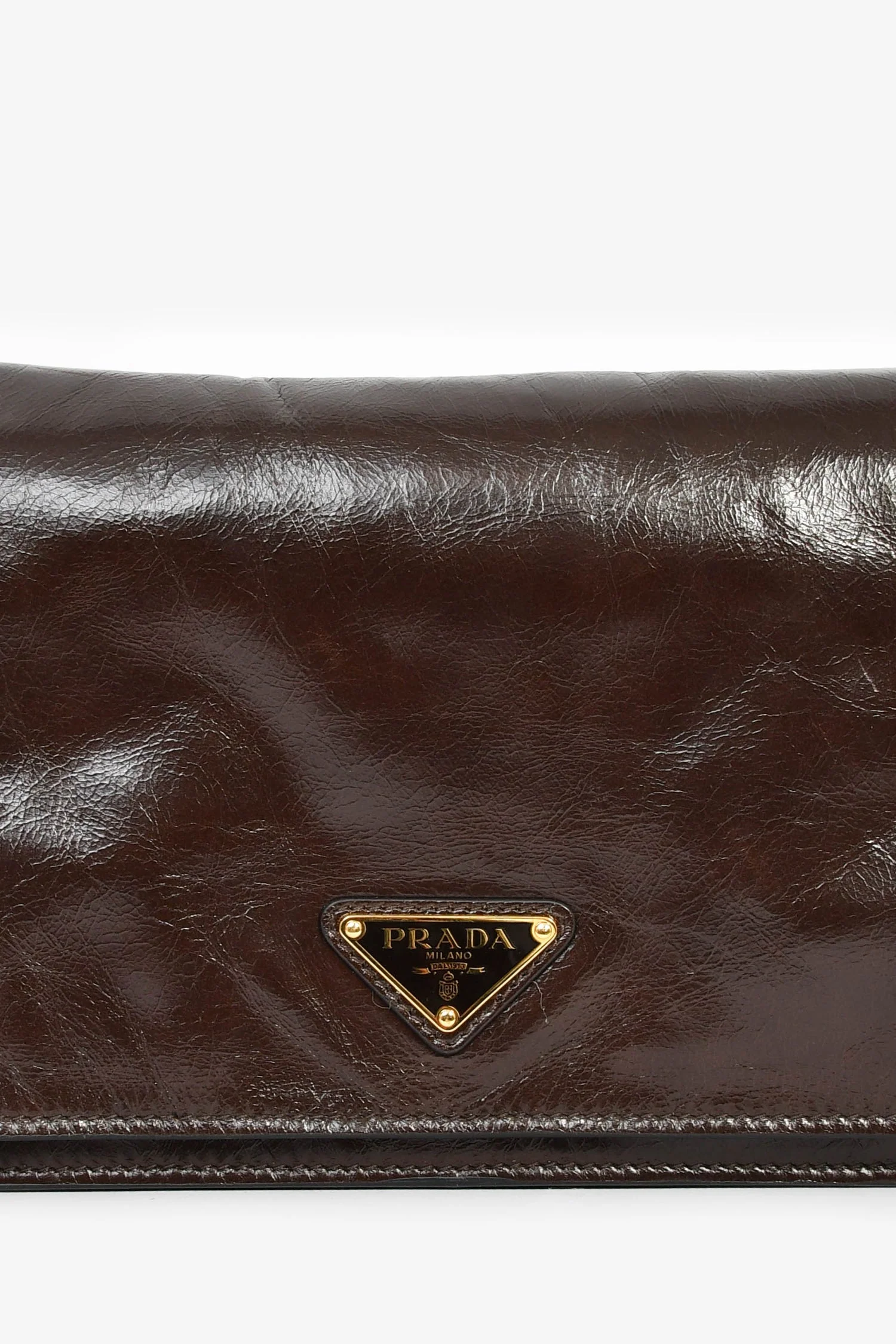 Prada Brown Leather Buckle Detail Shoulder Bag - Image 6