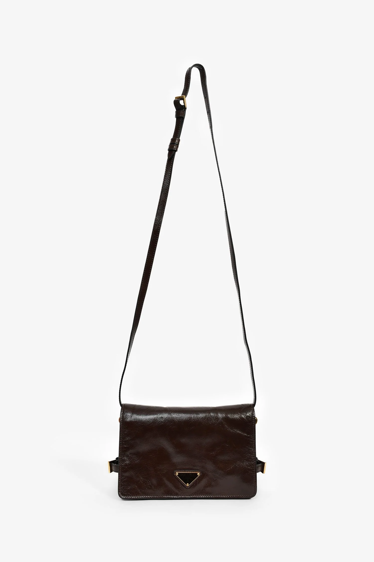 Prada Brown Leather Buckle Detail Shoulder Bag - Image 8