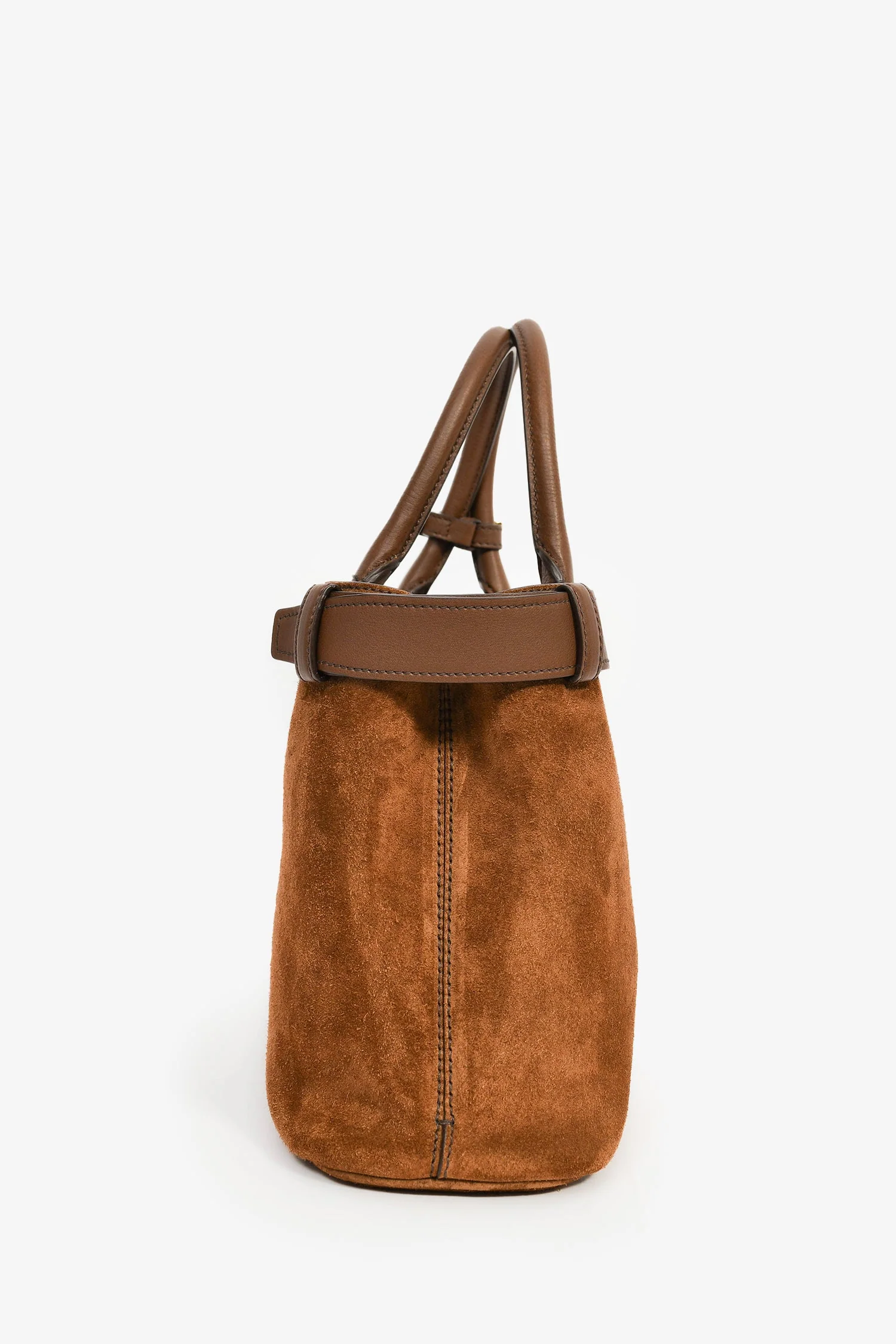 Prada Brown Suede/Leather Buckle Bag with Strap - Image 3