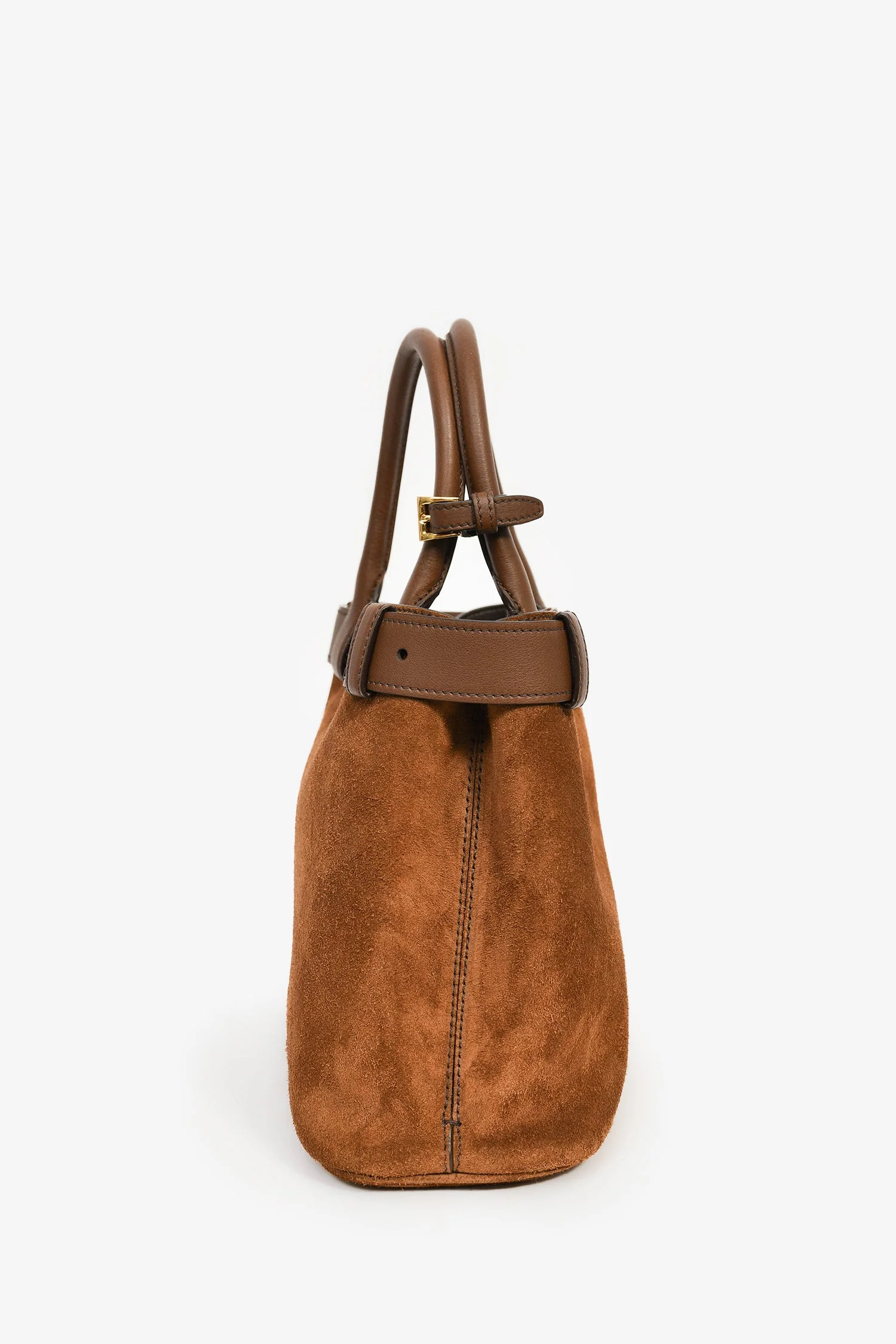 Prada Brown Suede/Leather Buckle Bag with Strap - Image 4