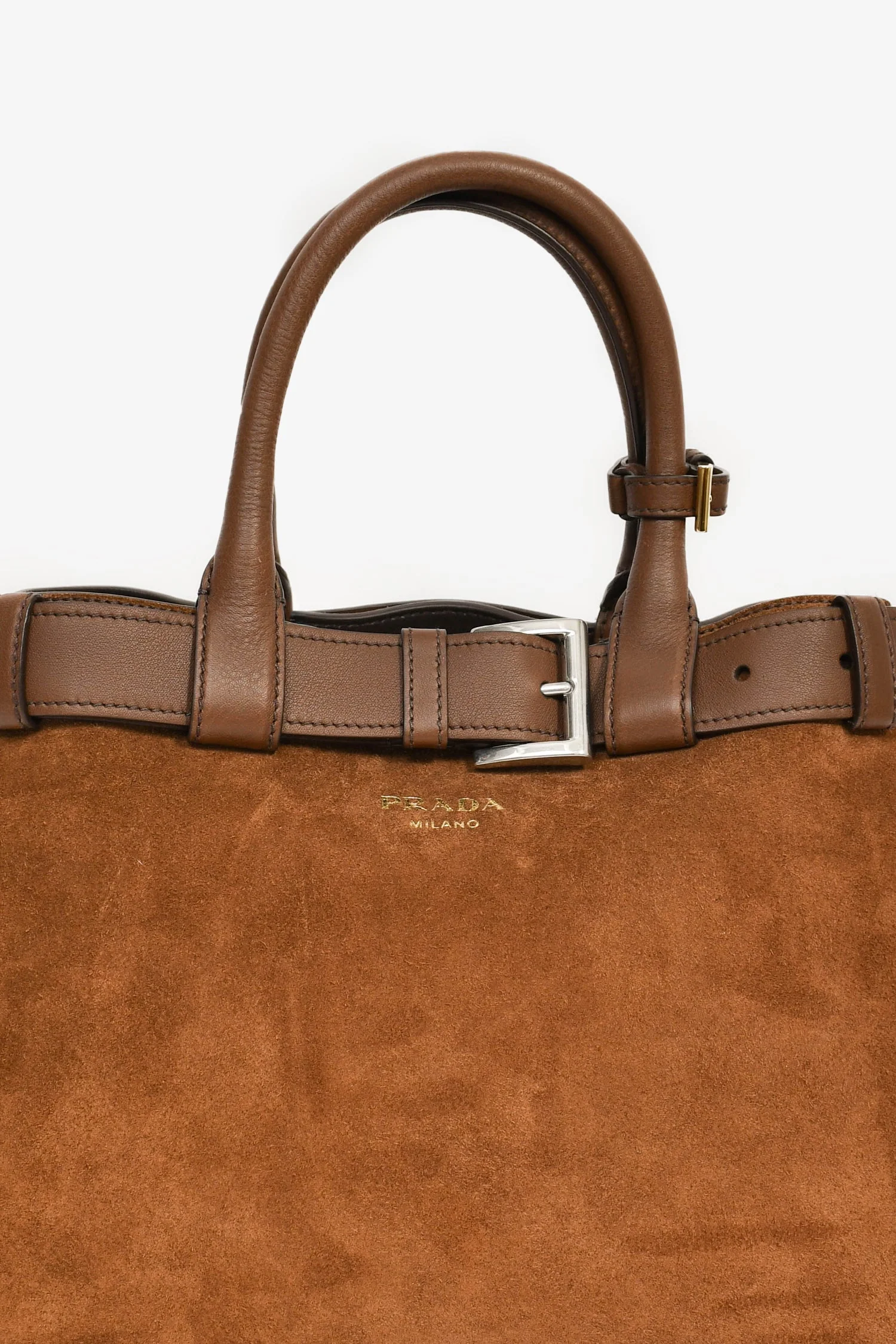 Prada Brown Suede/Leather Buckle Bag with Strap - Image 7