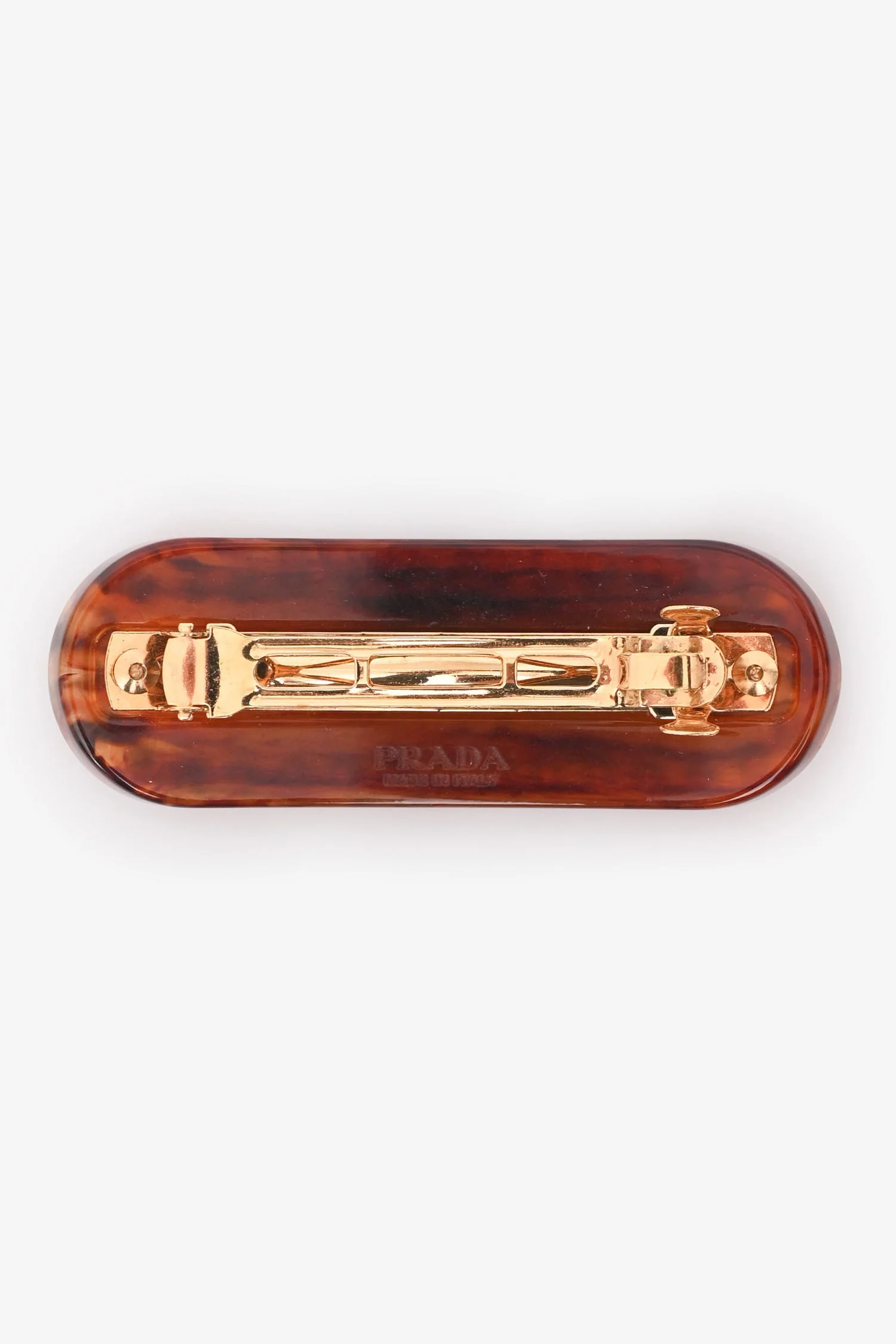 Prada Brown Tortoise Shall Logo Hair Clip - Image 2