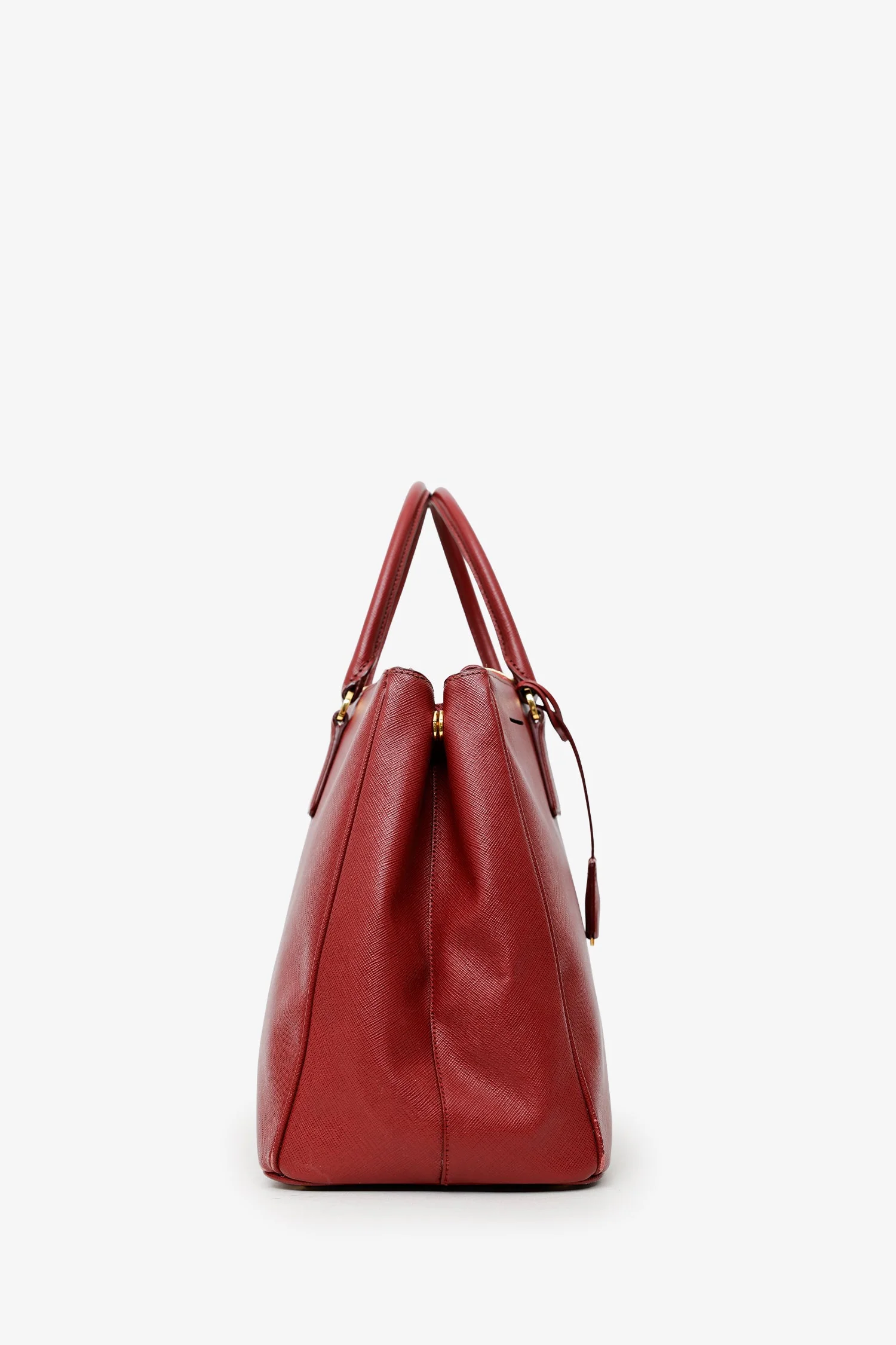 Prada Burgundy Saffiano Leather Large Double Zip Galleria Tote With Strap - Image 3