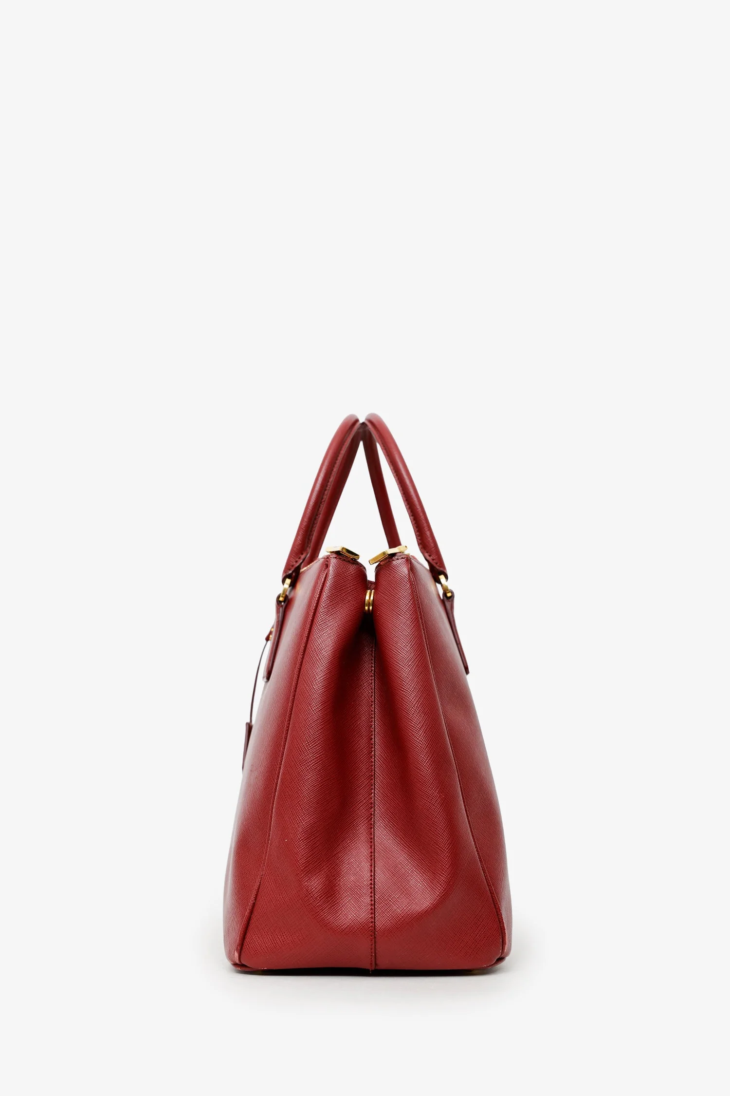 Prada Burgundy Saffiano Leather Large Double Zip Galleria Tote With Strap - Image 4