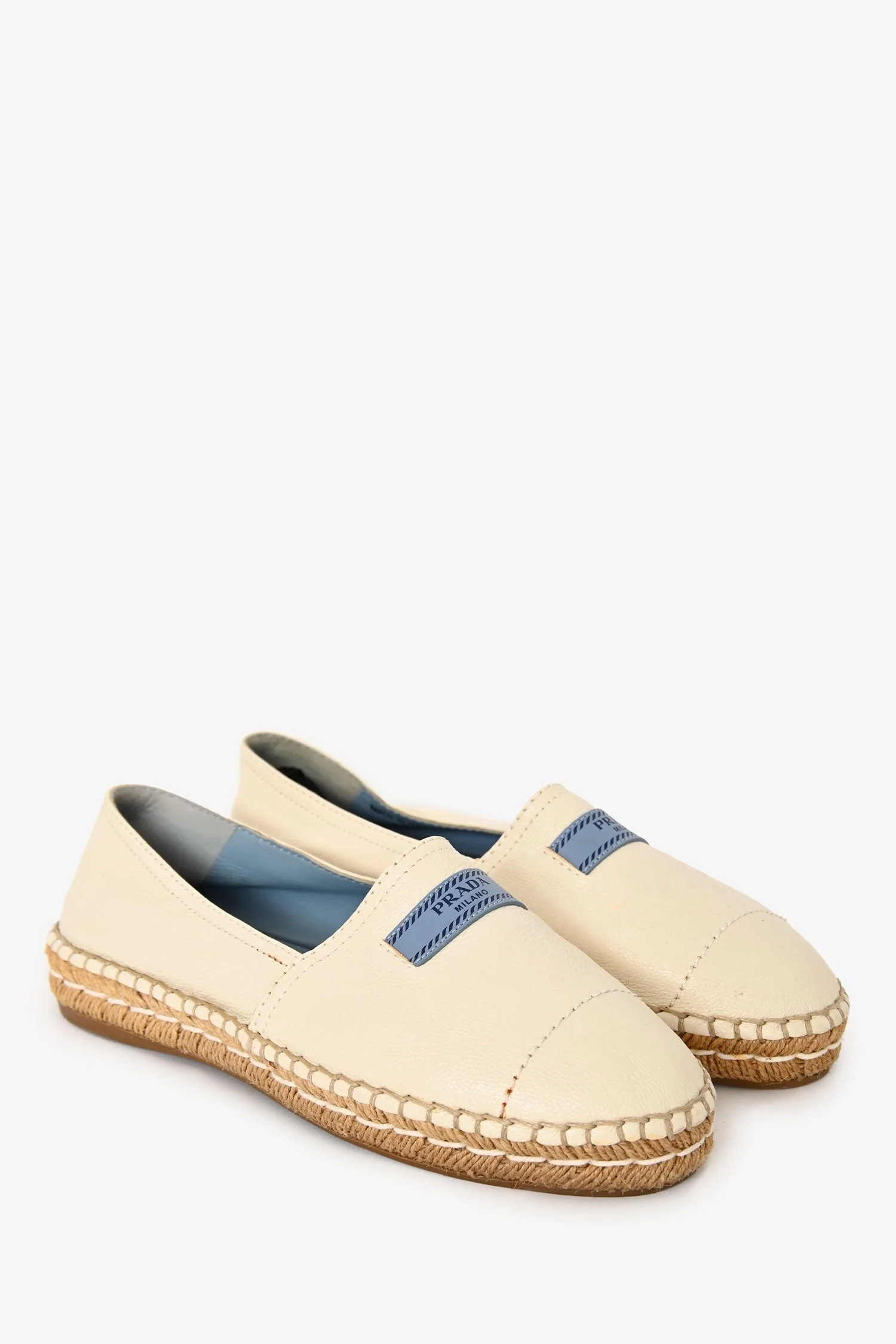 Prada Cream Leather Logo Patch Espadrilles Size 38 - Image 2