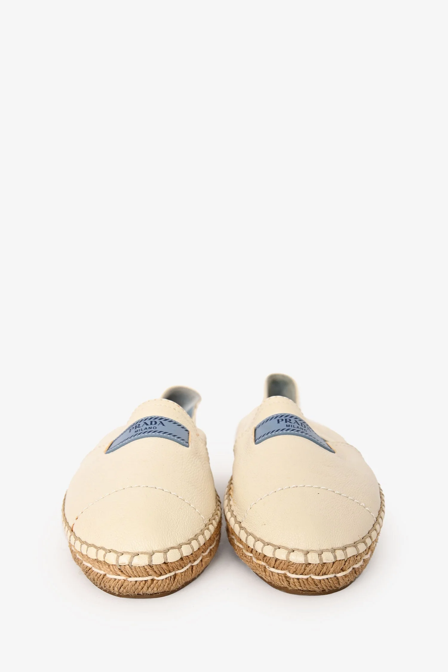 Prada Cream Leather Logo Patch Espadrilles Size 38 - Image 3