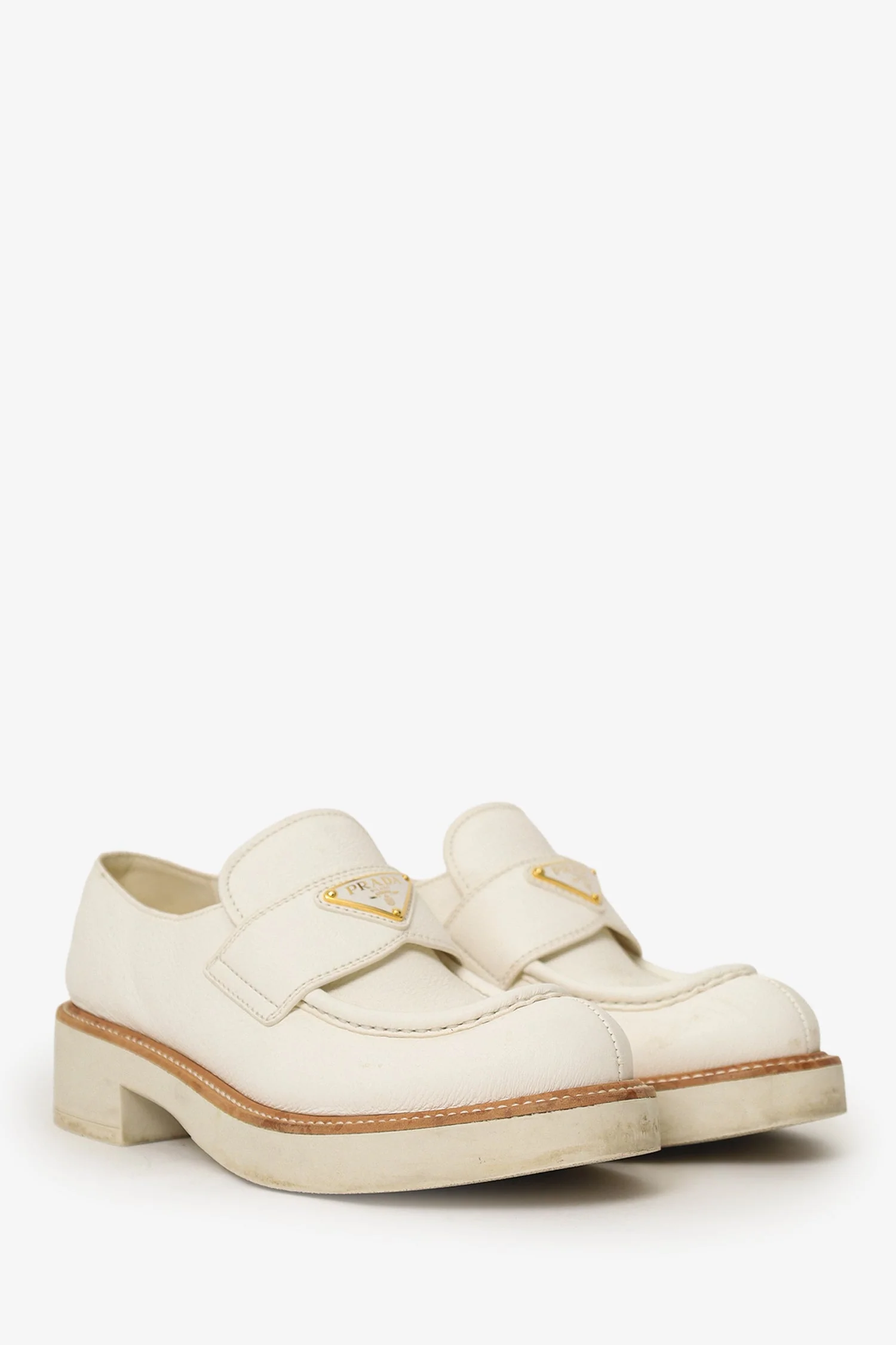 Prada Cream/Tan Brushed Leather Loafers Size 38 - Image 2