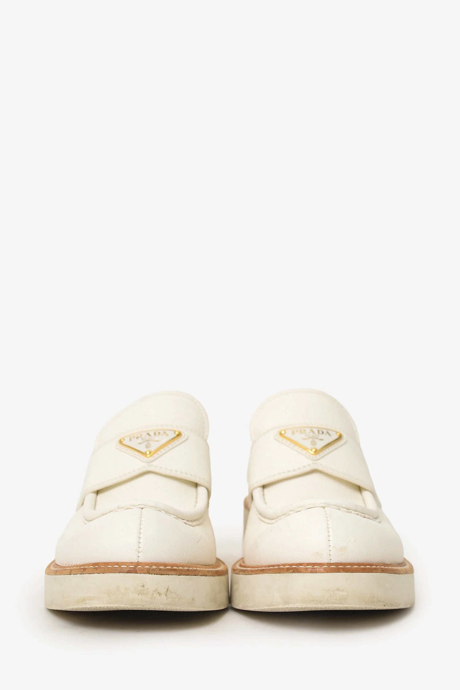Prada Cream/Tan Brushed Leather Loafers Size 38 - Image 3