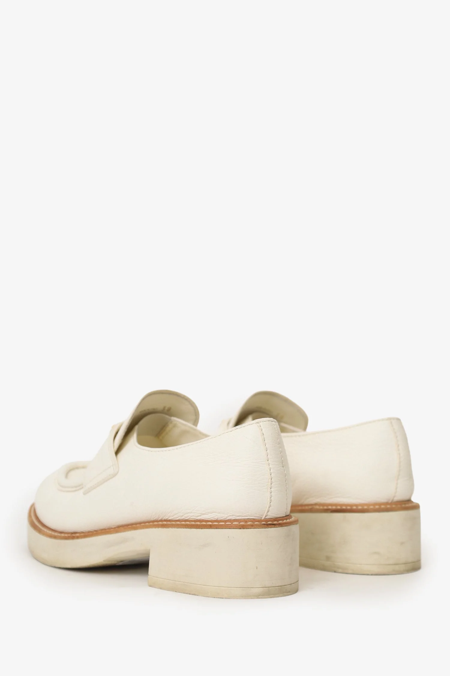 Prada Cream/Tan Brushed Leather Loafers Size 38 - Image 4