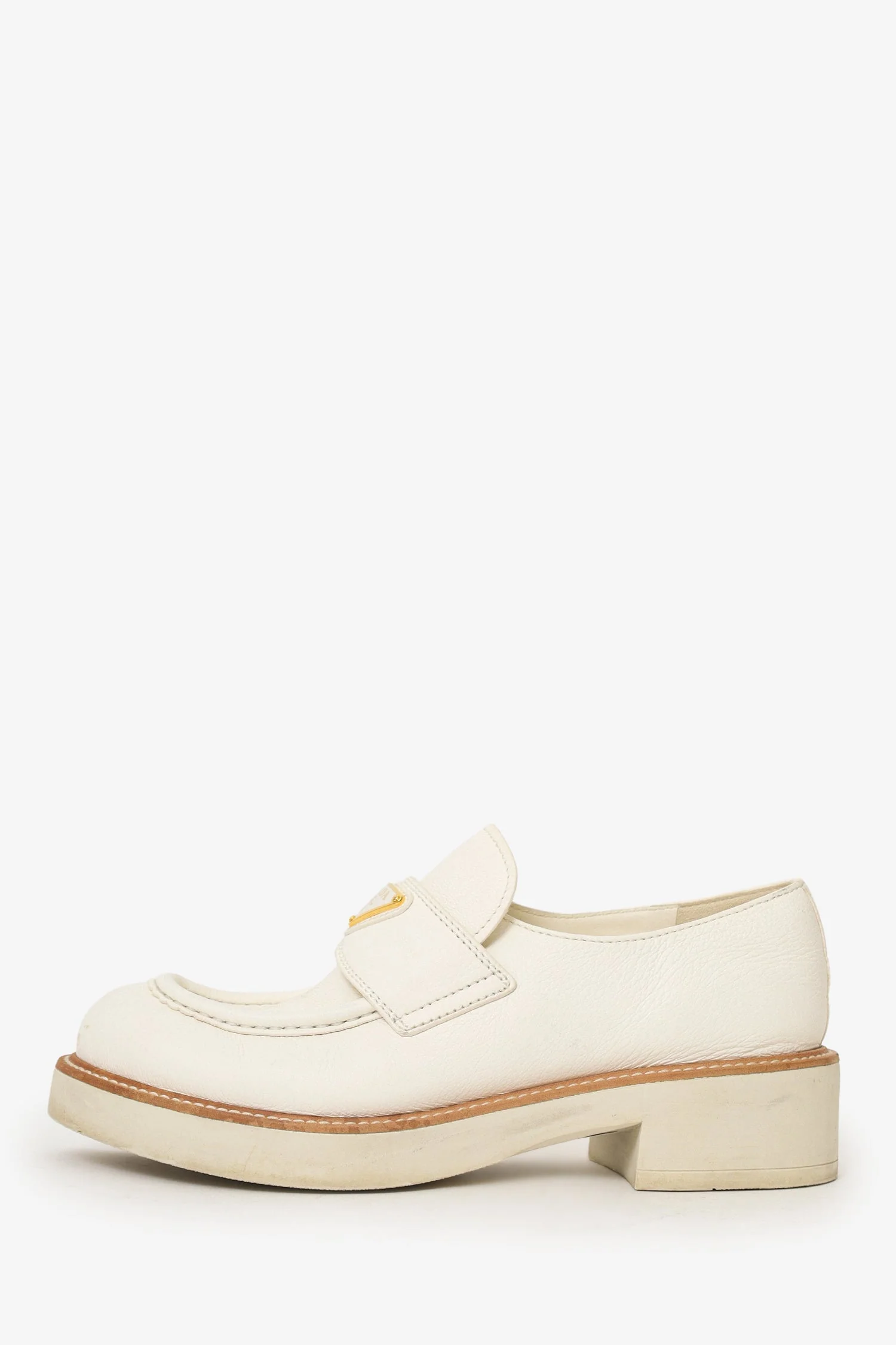 Prada Cream/Tan Brushed Leather Loafers Size 38 - Image 5
