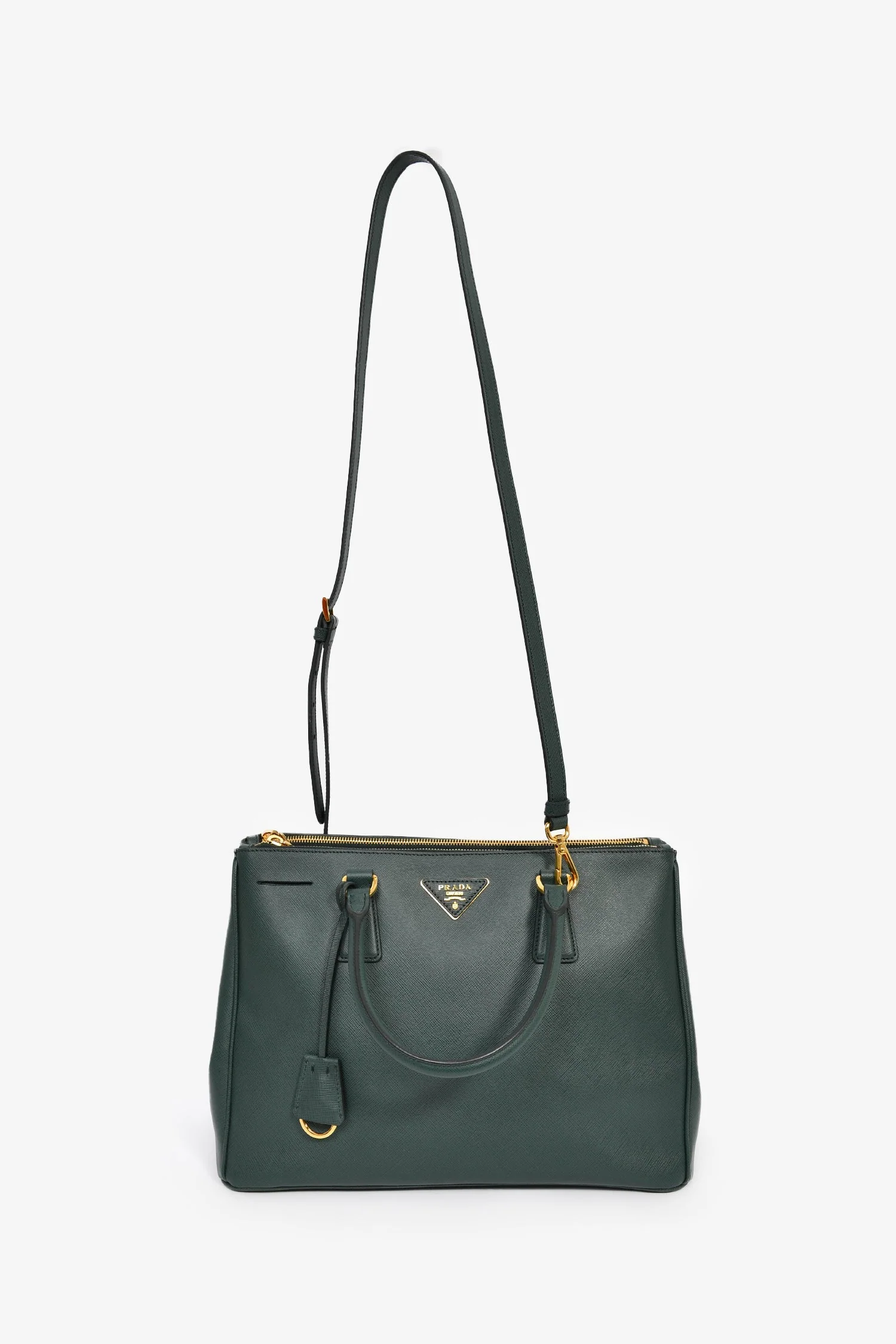 Prada Dark Green Saffiano Leather Double Zip Large Galleria wtih Strap - Image 7