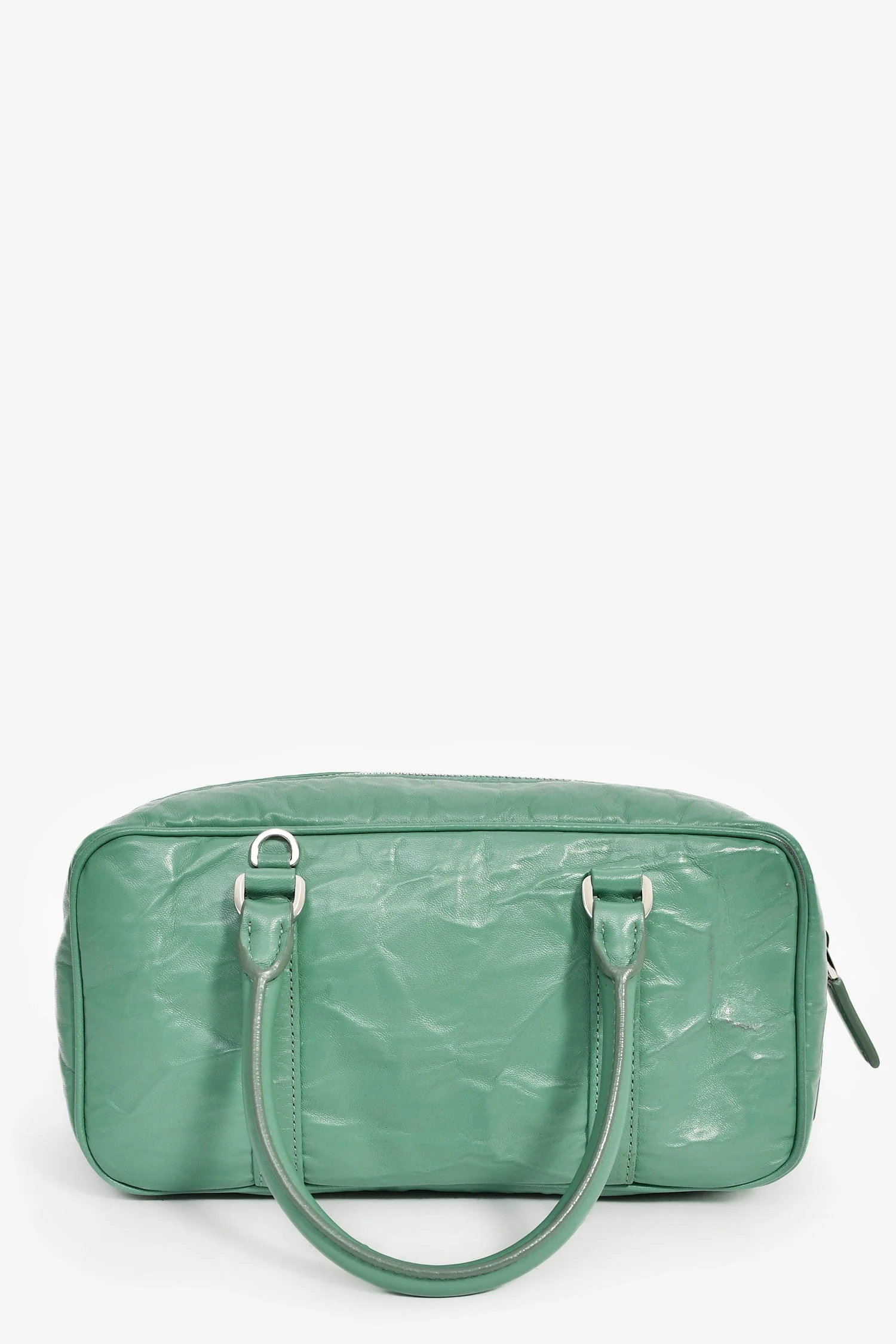 Prada Green Antique Nappa Leather Triangle Logo Top Handle - Image 2