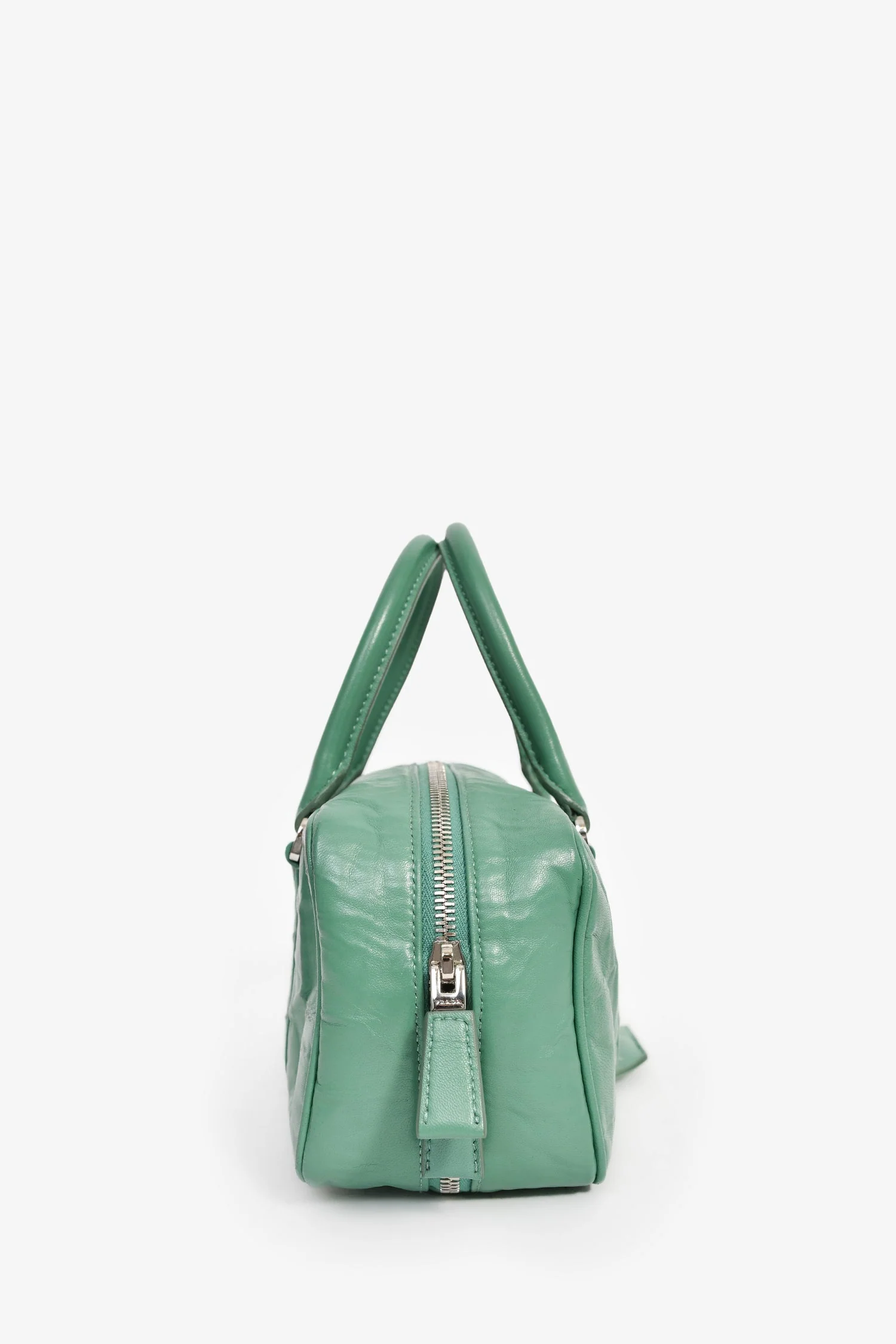 Prada Green Antique Nappa Leather Triangle Logo Top Handle - Image 3