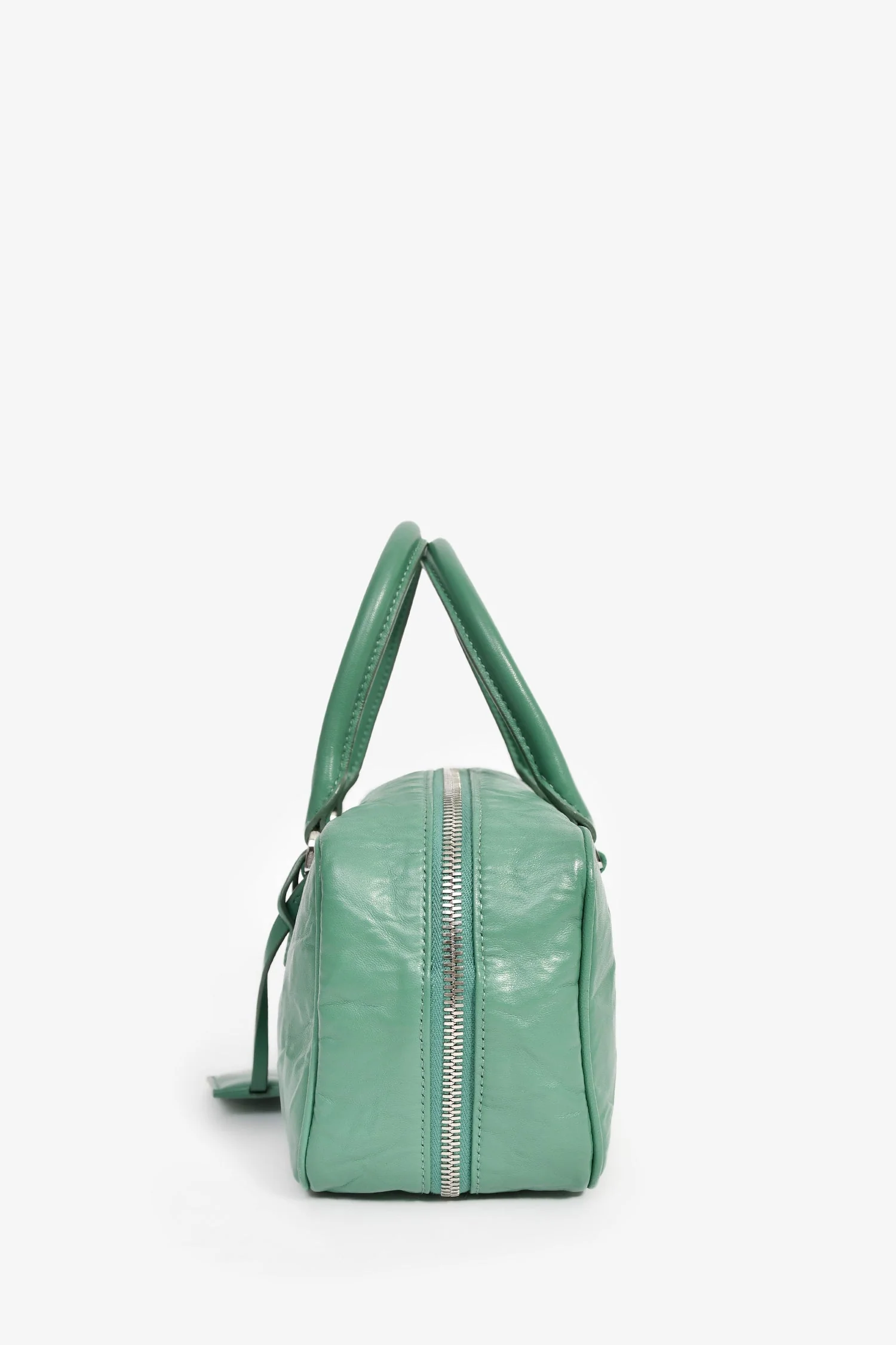 Prada Green Antique Nappa Leather Triangle Logo Top Handle - Image 4