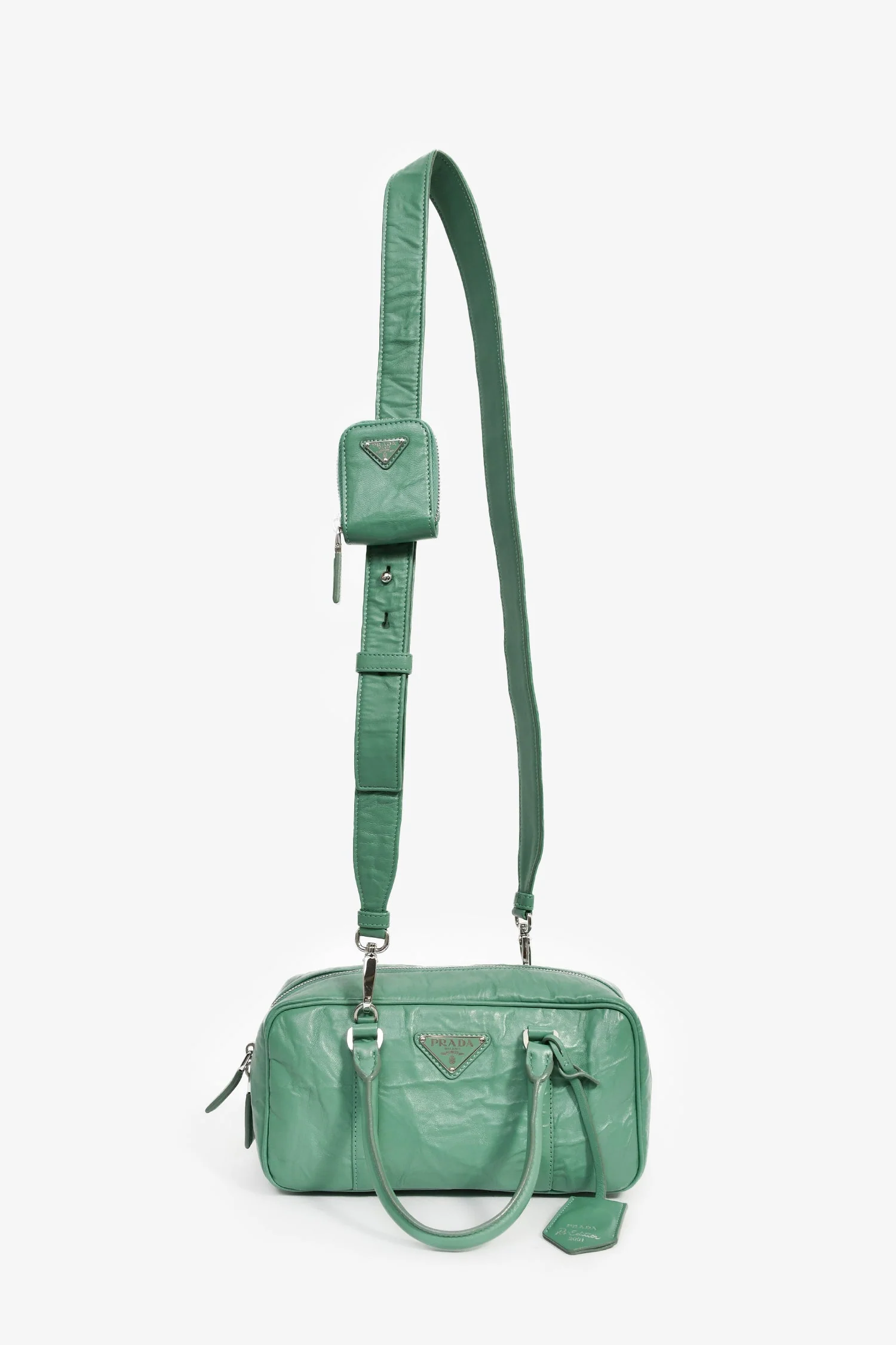 Prada Green Antique Nappa Leather Triangle Logo Top Handle - Image 7