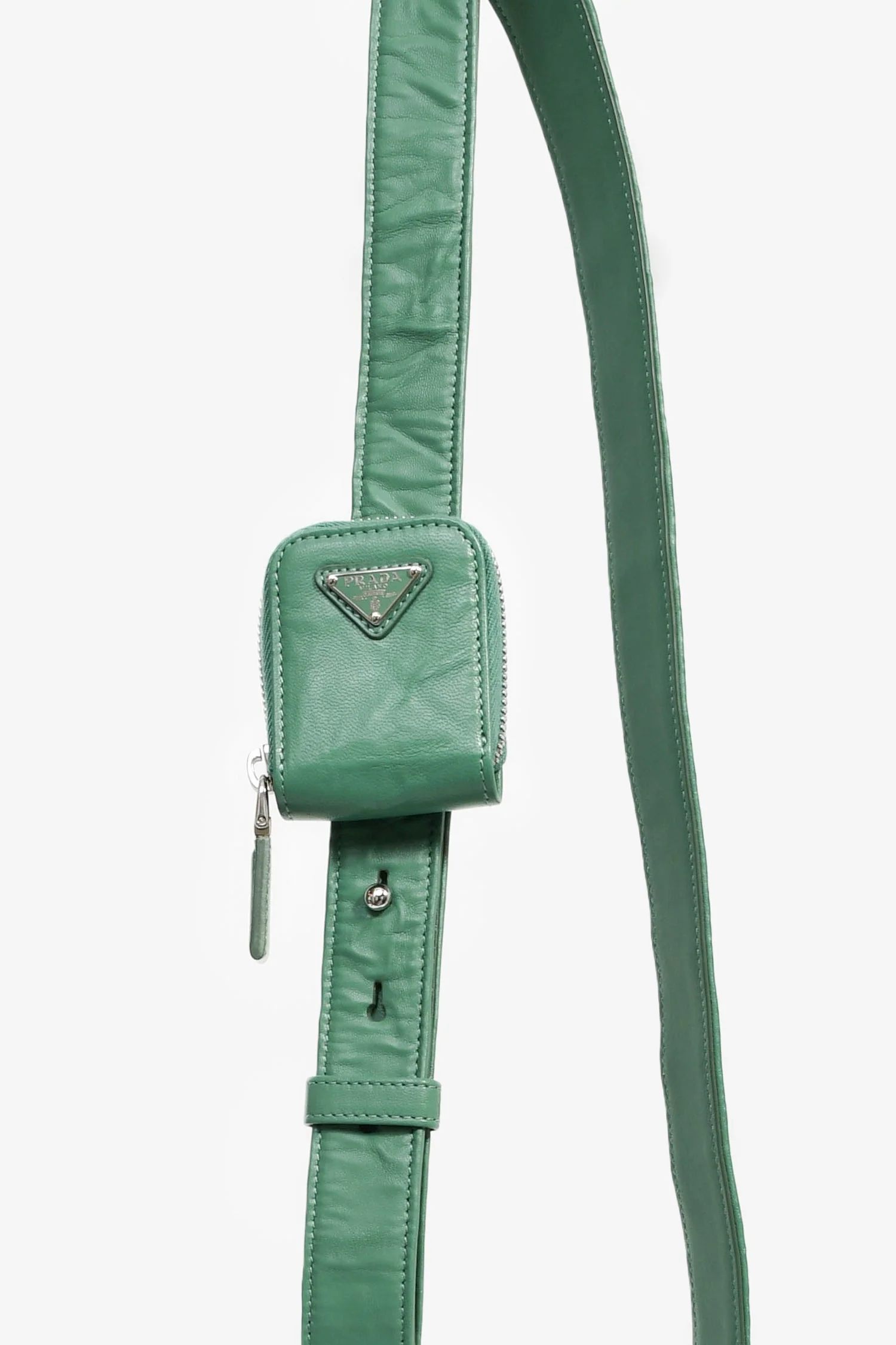 Prada Green Antique Nappa Leather Triangle Logo Top Handle - Image 8