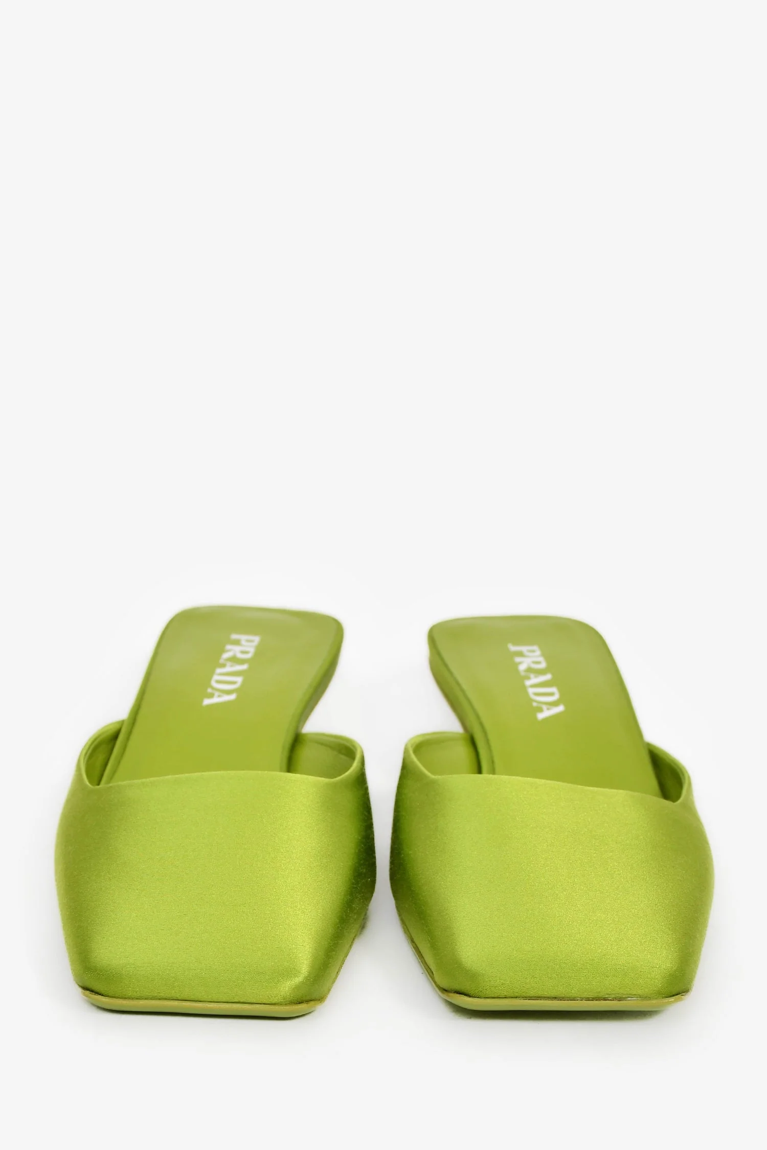 Prada Green Satin Square Toe Mules Size 38 - Image 3
