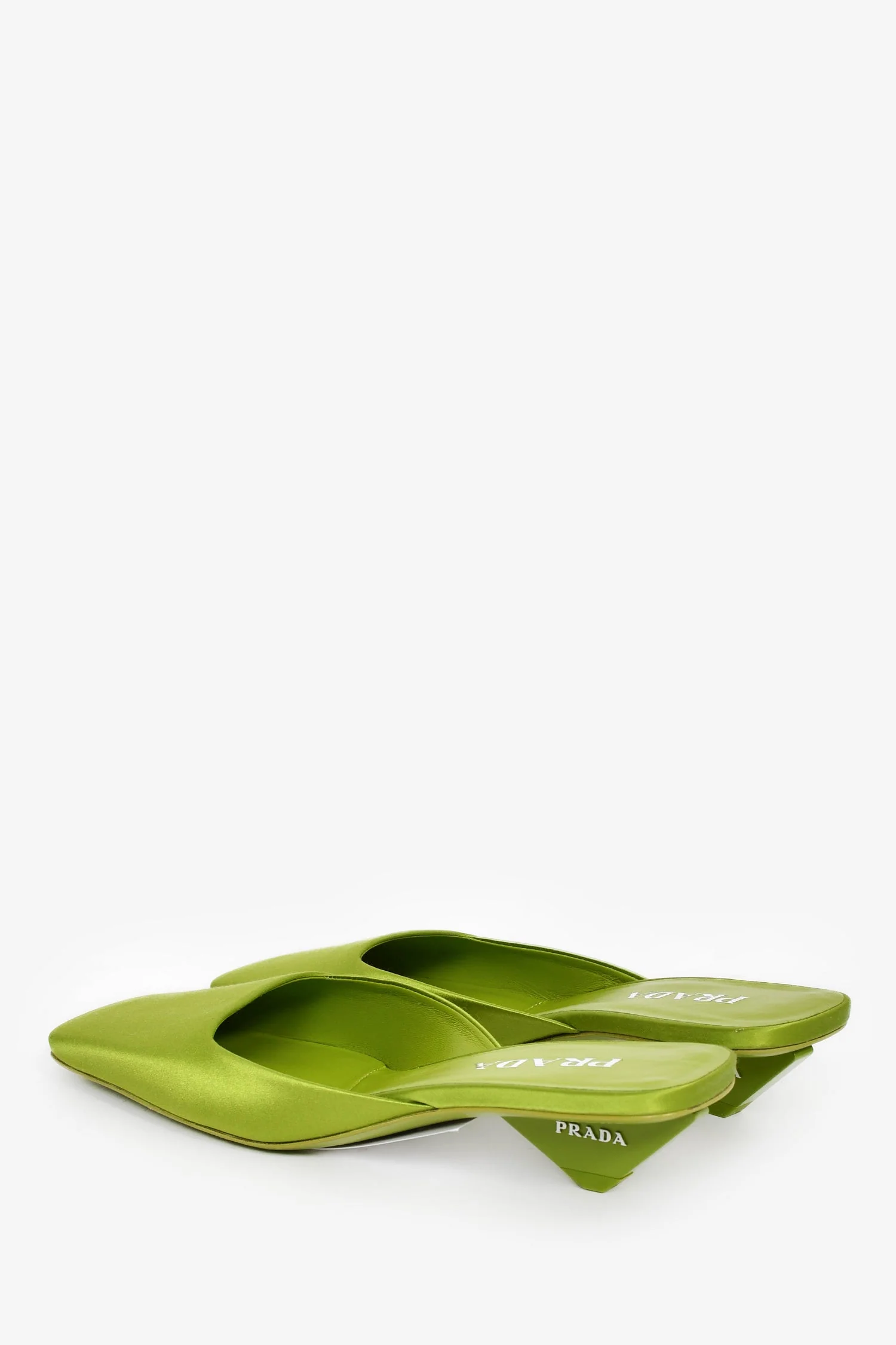 Prada Green Satin Square Toe Mules Size 38 - Image 5