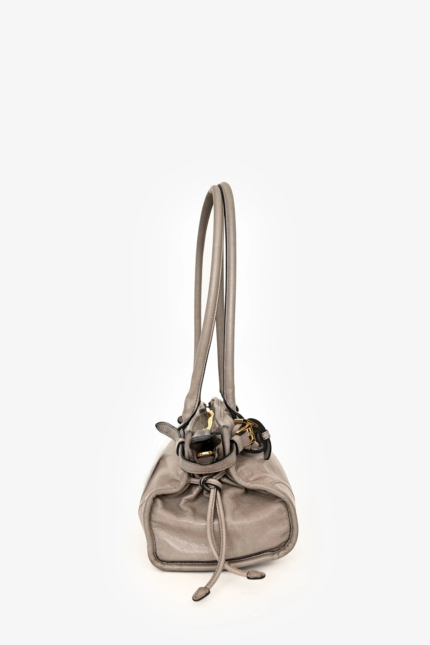 Prada Grey Leather 'Bonnie' Medium Shoulder Bag With Crossbody Strap - Image 2