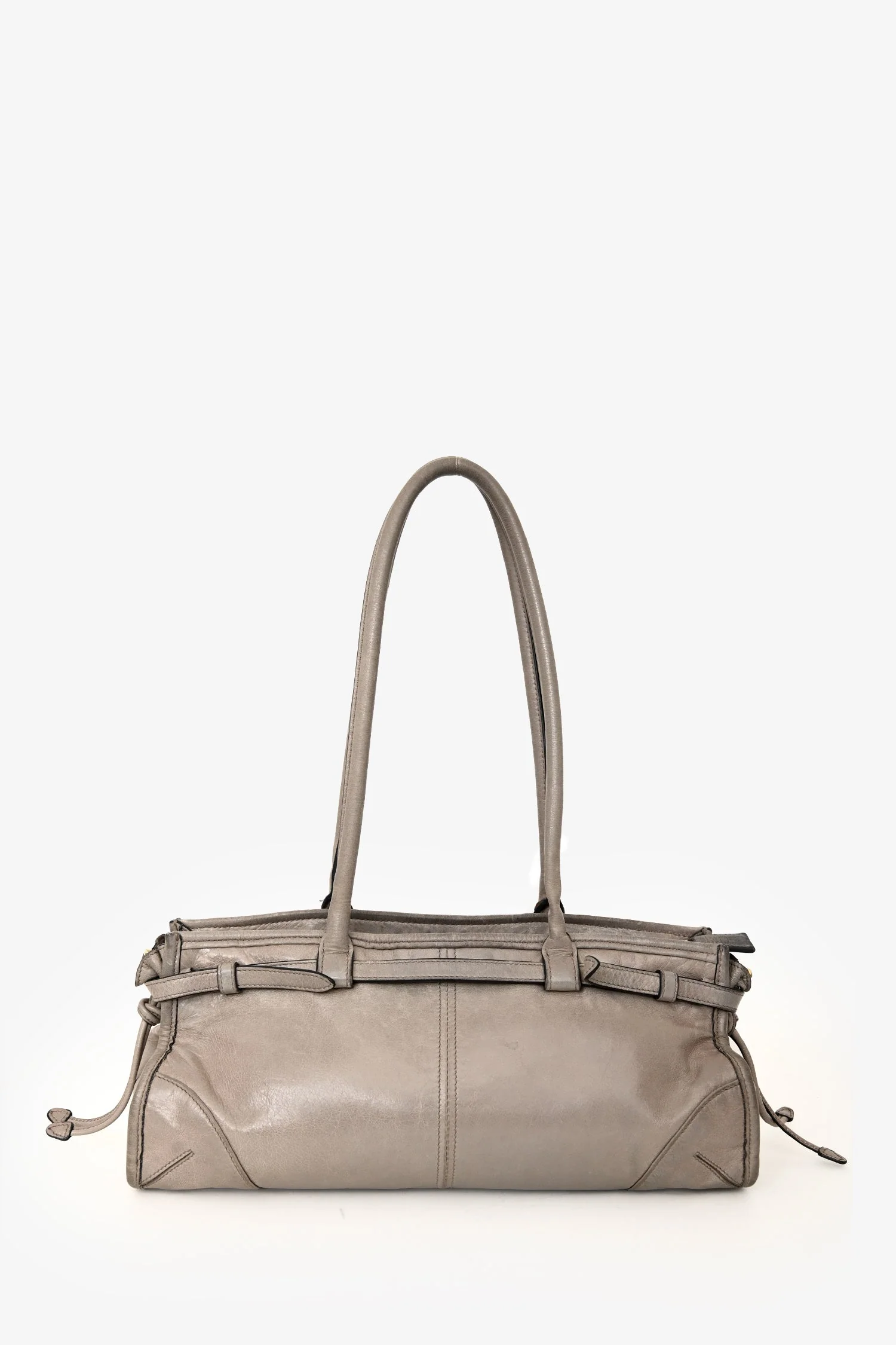 Prada Grey Leather 'Bonnie' Medium Shoulder Bag With Crossbody Strap - Image 3
