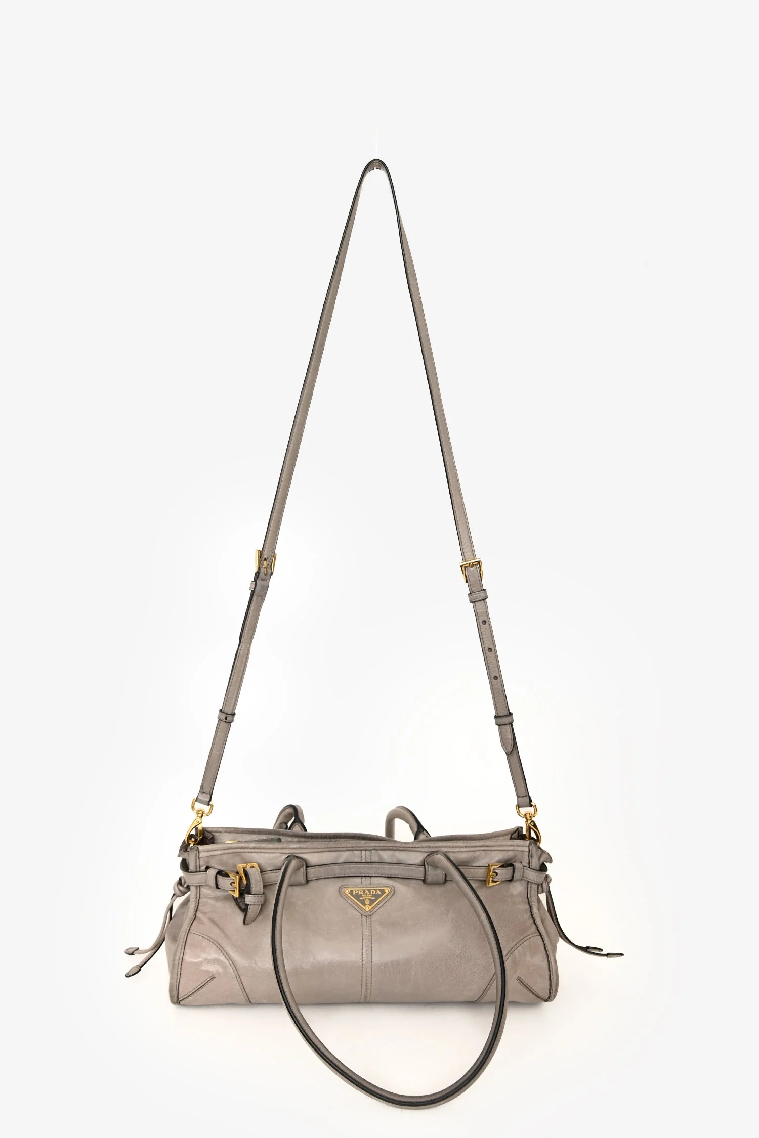 Prada Grey Leather 'Bonnie' Medium Shoulder Bag With Crossbody Strap - Image 7