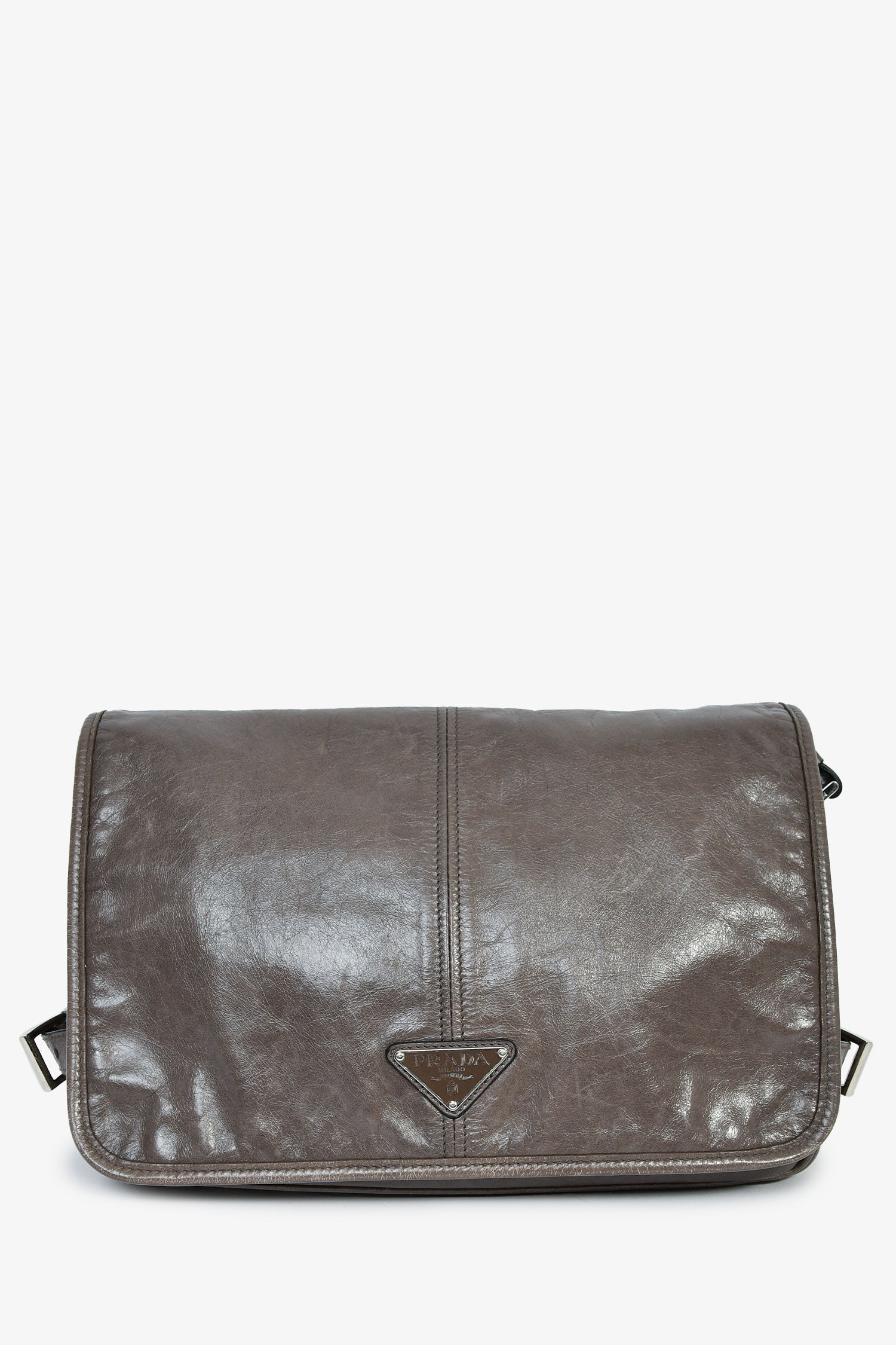 Prada Grey Leather Messenger Bag