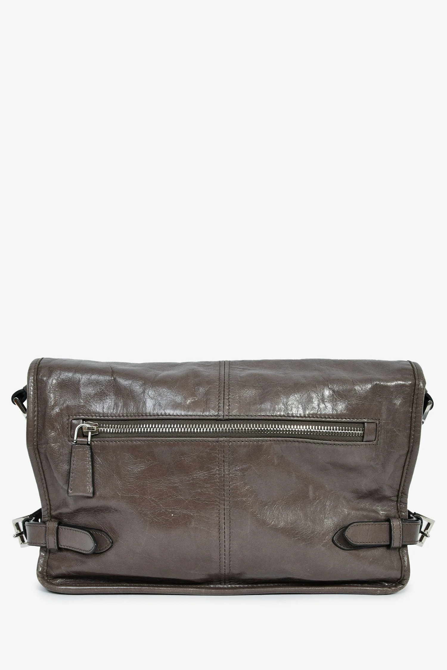 Prada Grey Leather Messenger Bag - Image 2