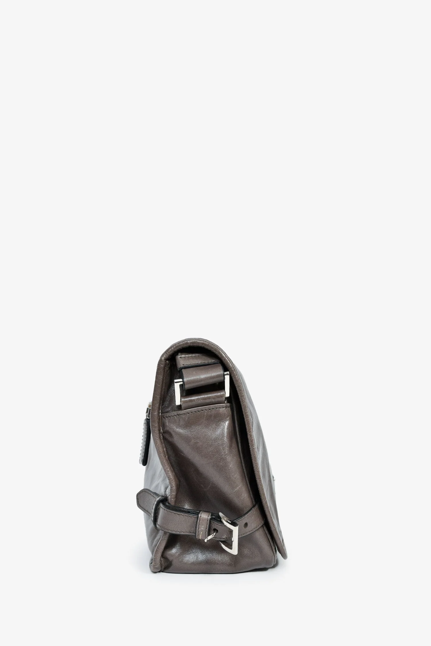 Prada Grey Leather Messenger Bag - Image 3