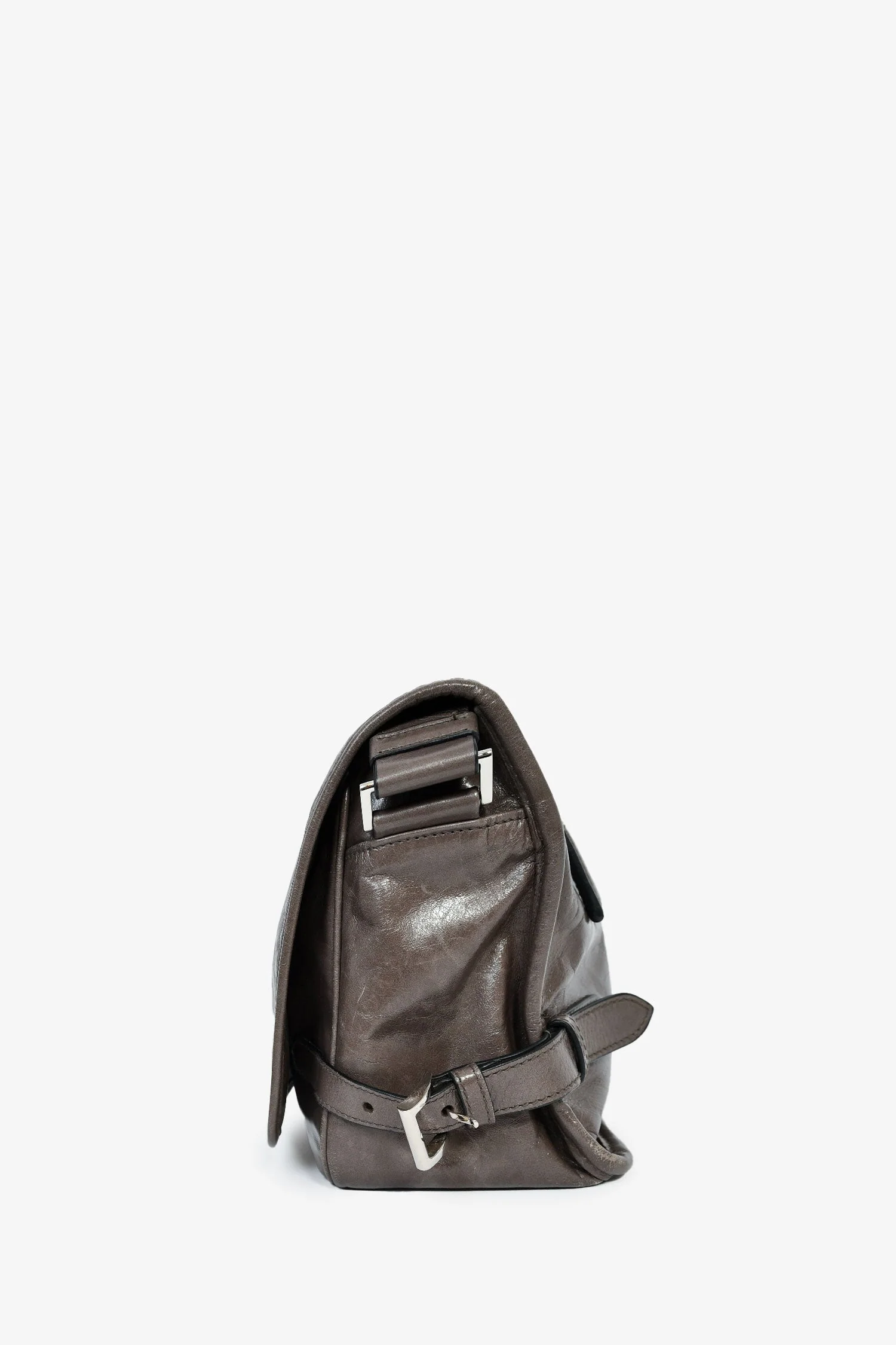 Prada Grey Leather Messenger Bag - Image 4