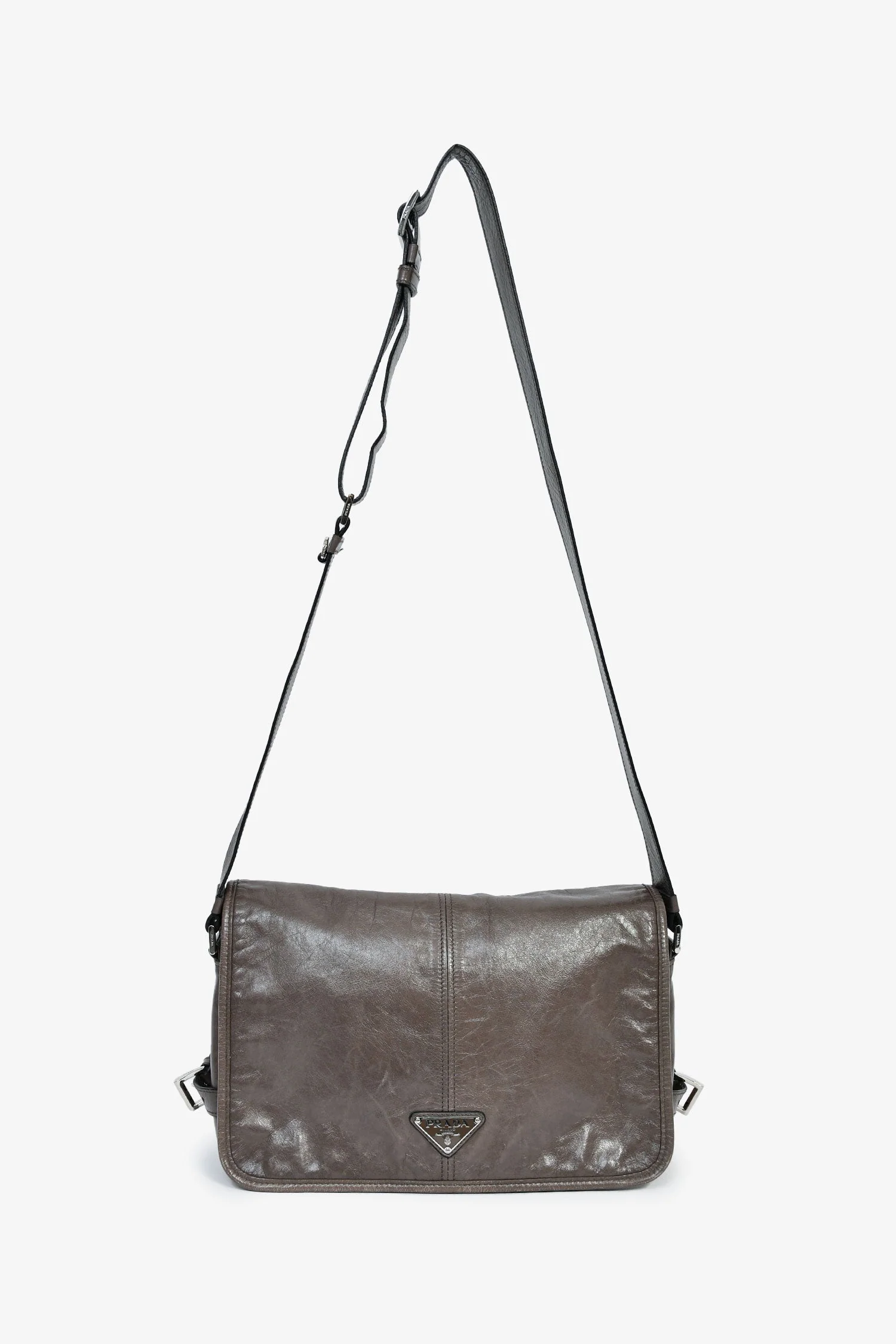 Prada Grey Leather Messenger Bag - Image 7