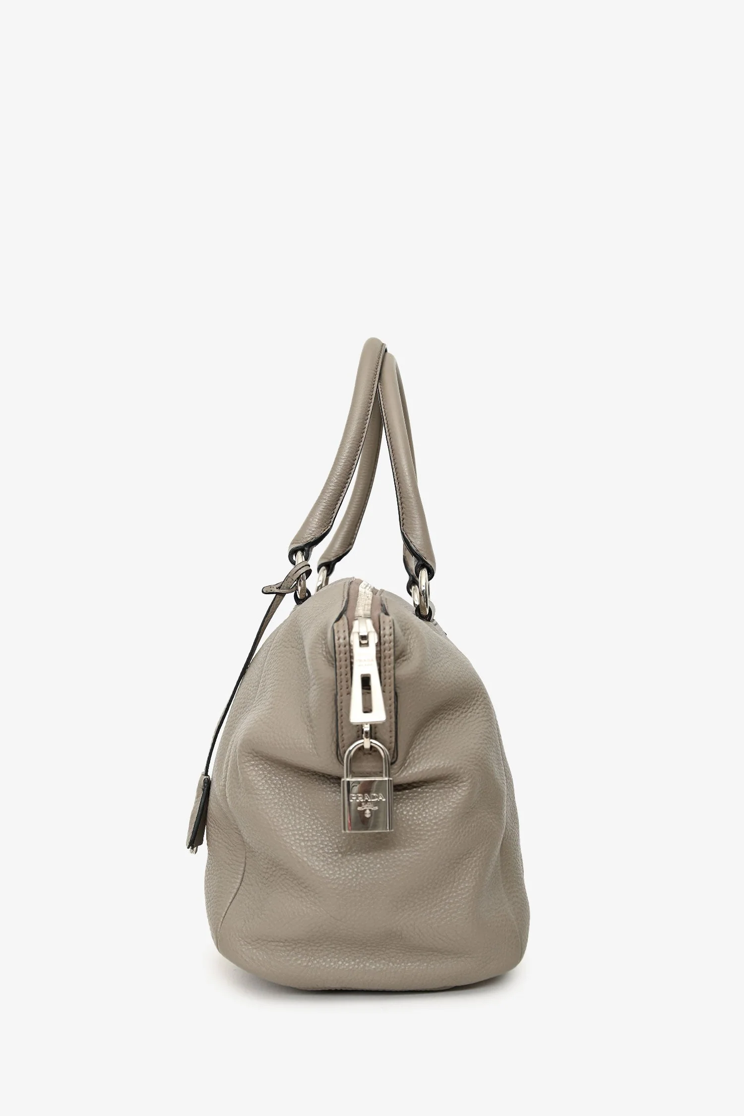 Prada Grey Leather Vitello Danio Top Handle - Image 3