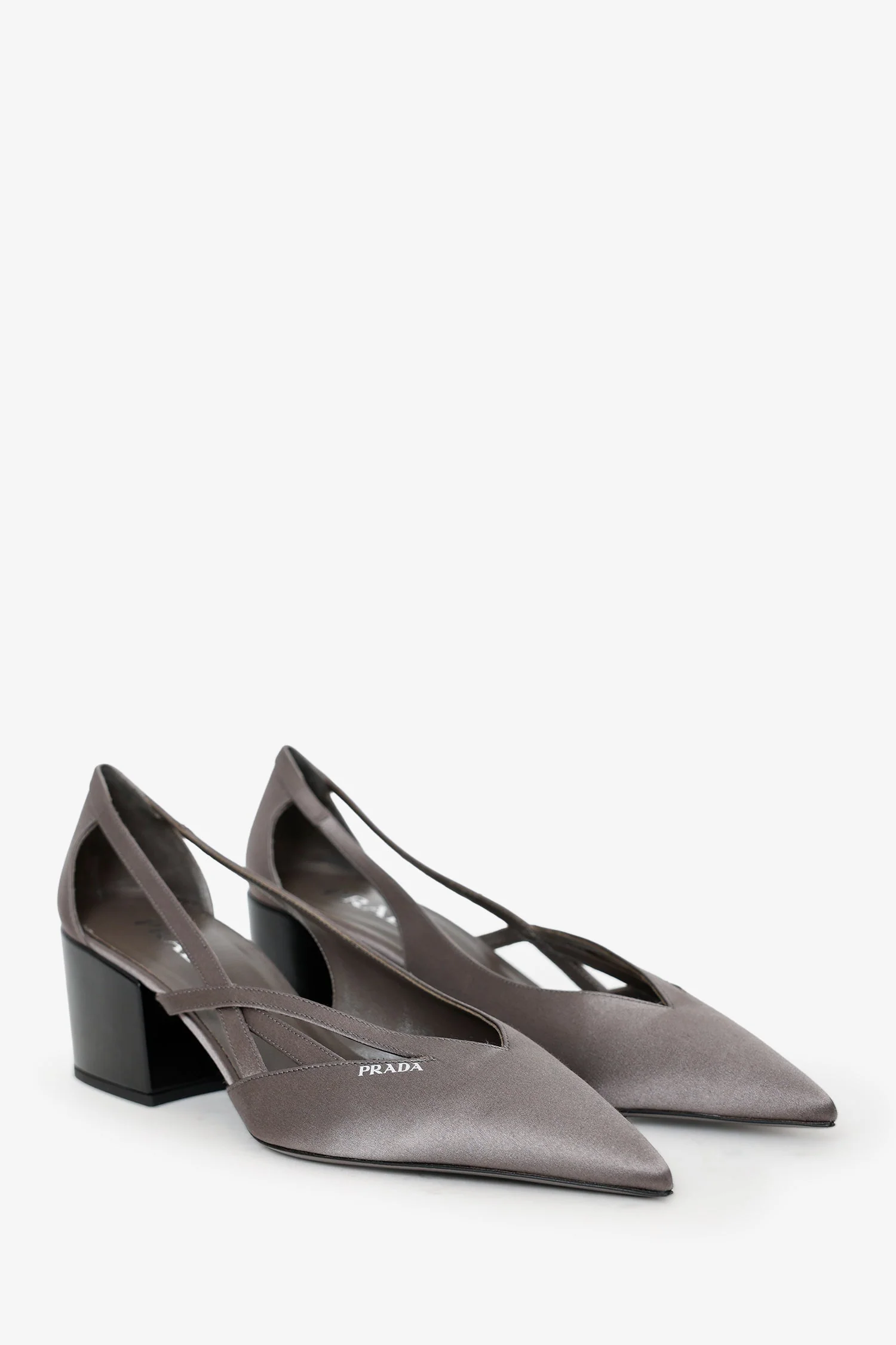 Prada Grey Satin Cut Out 55mm Pumps Size 38 - Image 2