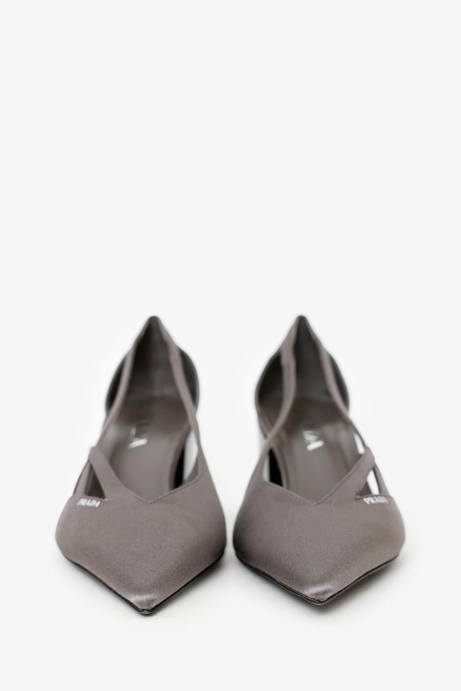 Prada Grey Satin Cut Out 55mm Pumps Size 38 - Image 3