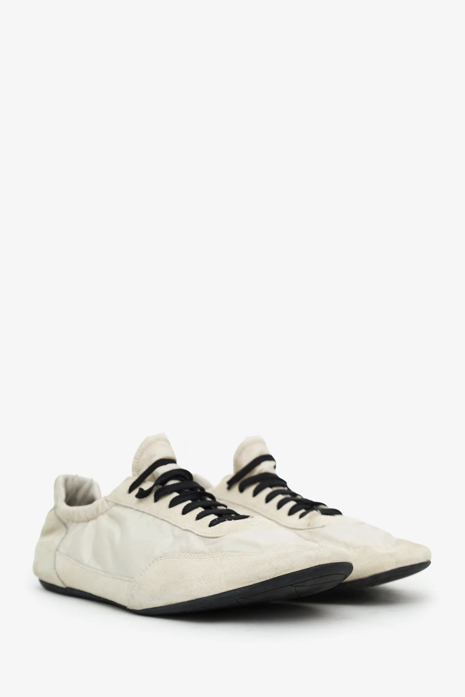 Prada Ivory/Black Suede Collapse Re-Nylon Sneakers Size 9 Mens - Image 2
