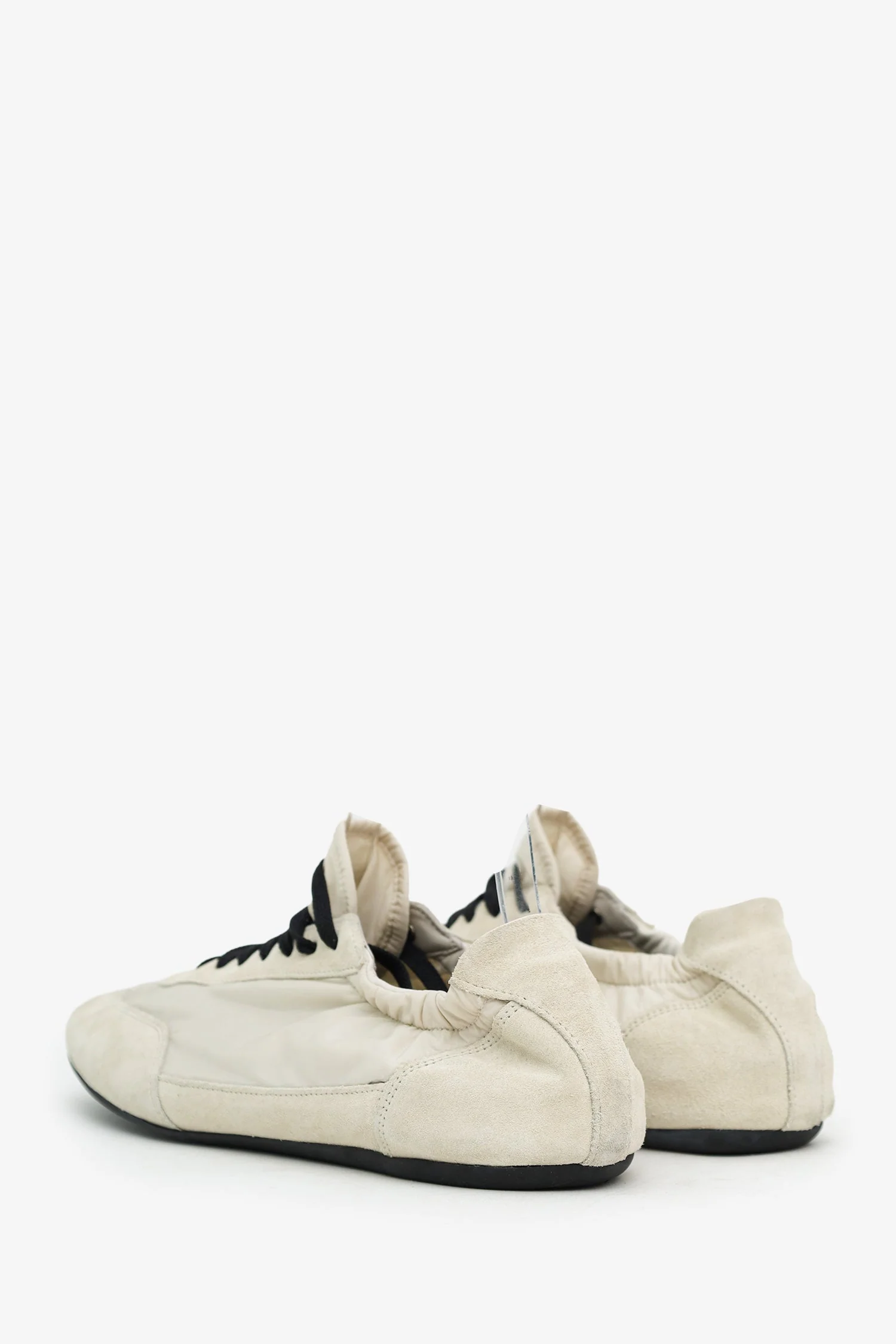 Prada Ivory/Black Suede Collapse Re-Nylon Sneakers Size 9 Mens - Image 4