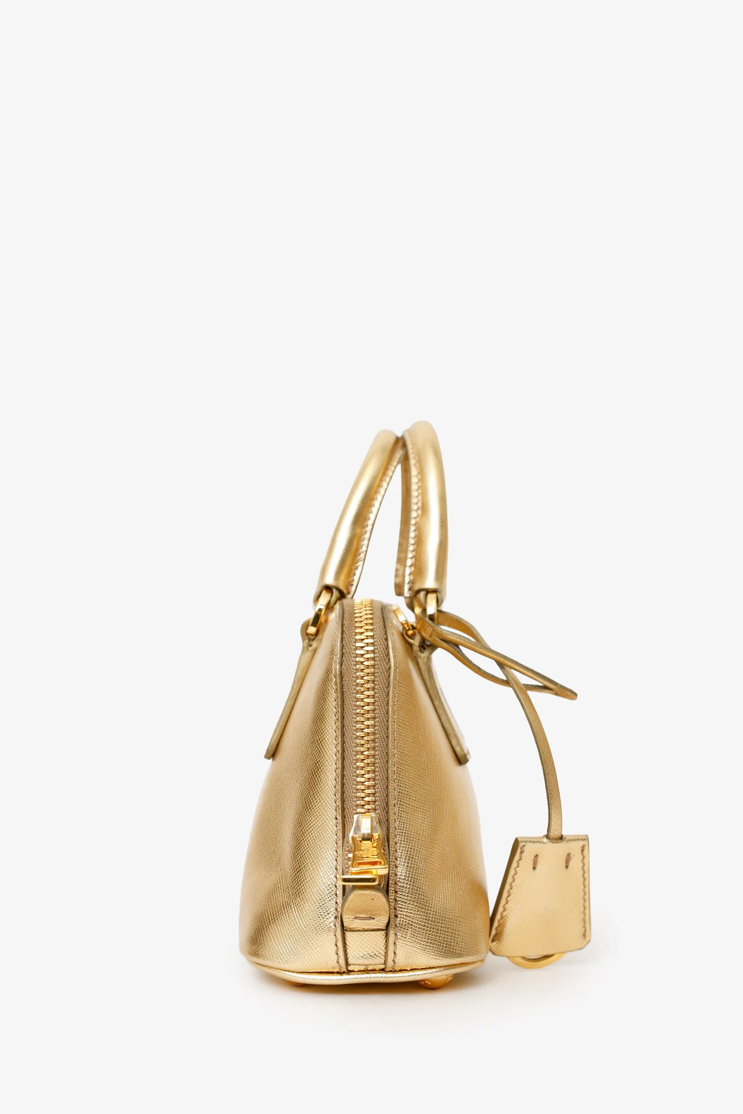 Prada Metallic Gold Saffiano Lux Leather Mini Promenade Crossbody Bag With Strap - Image 2