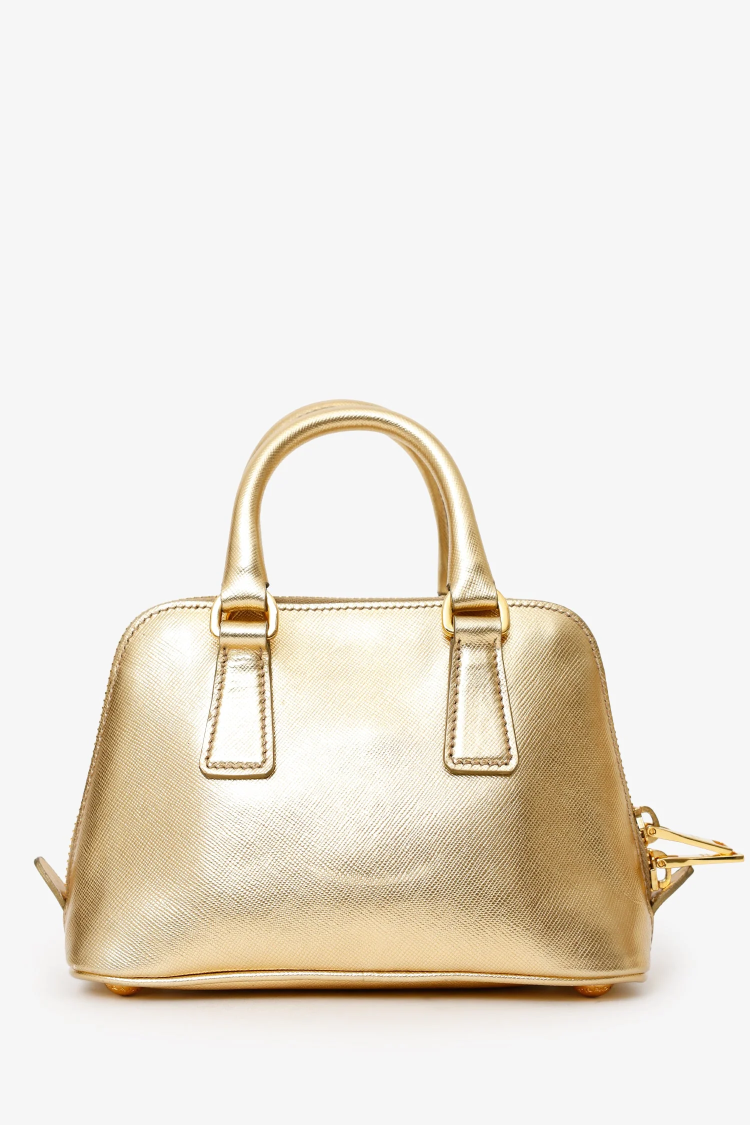 Prada Metallic Gold Saffiano Lux Leather Mini Promenade Crossbody Bag With Strap - Image 3