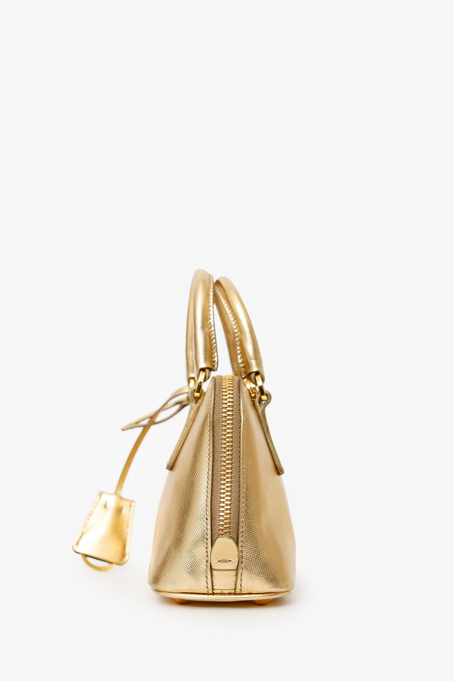 Prada Metallic Gold Saffiano Lux Leather Mini Promenade Crossbody Bag With Strap - Image 4