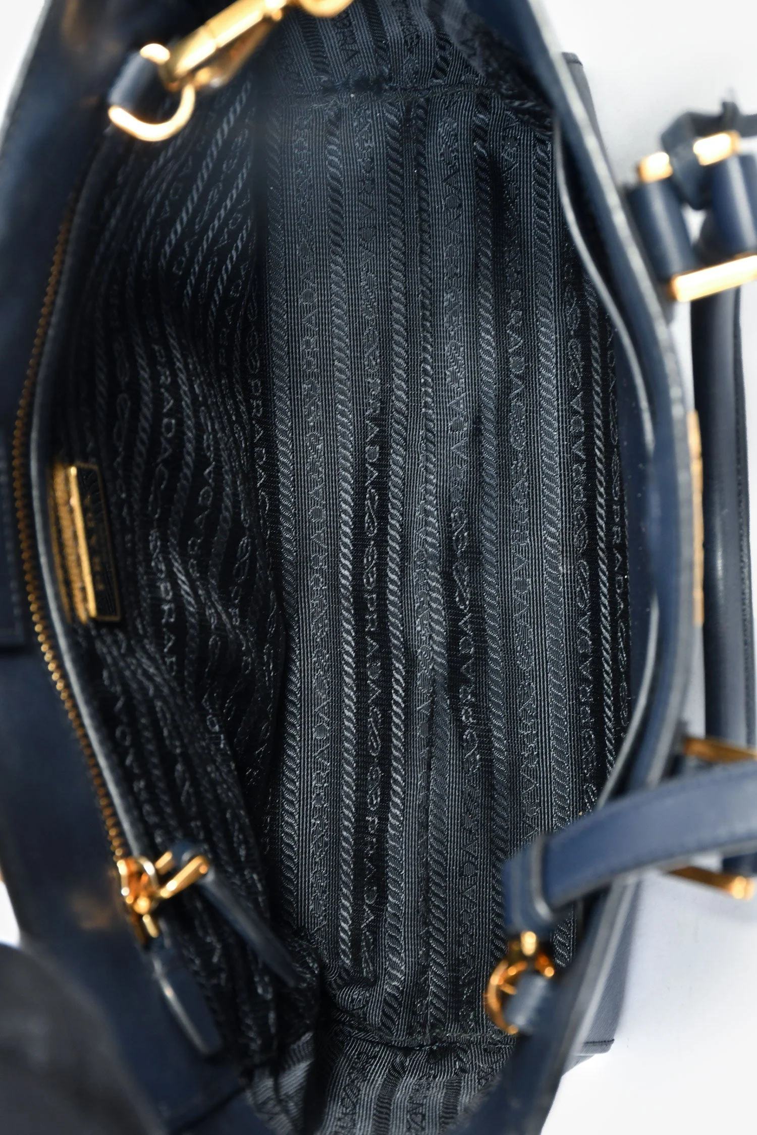 Prada Navy Blue Saffiano Leather Convertible Open Tote With Strap - Image 6
