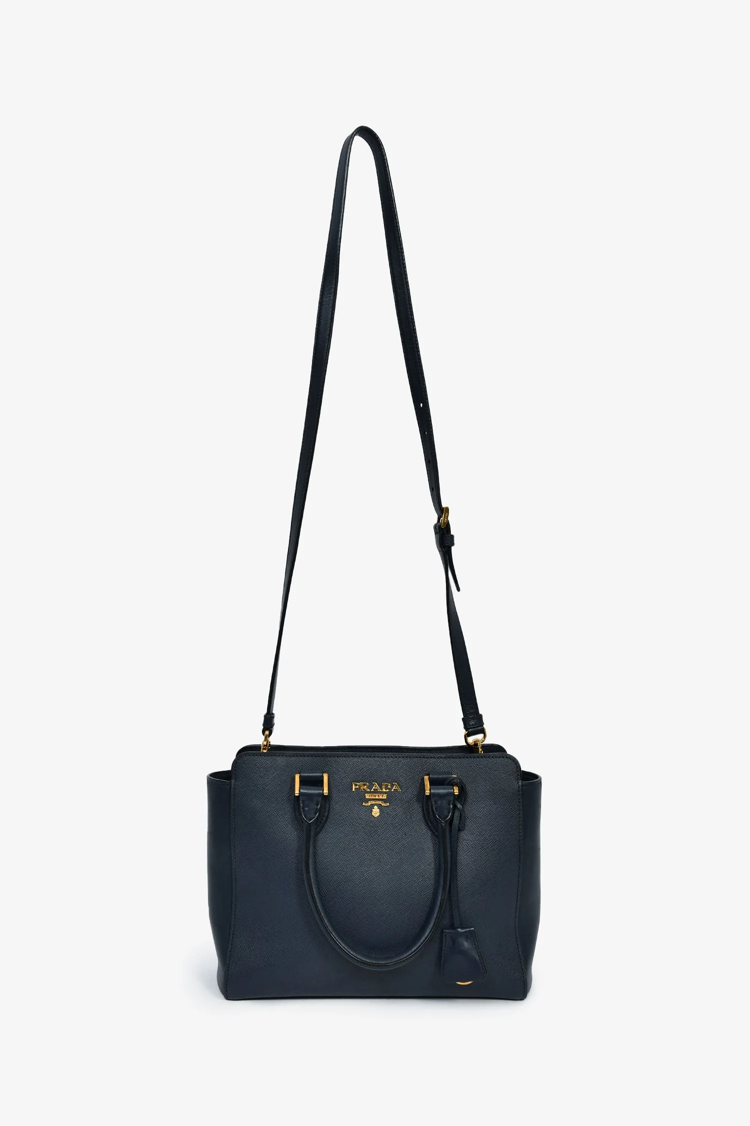Prada Navy Blue Saffiano Leather Convertible Open Tote With Strap - Image 7