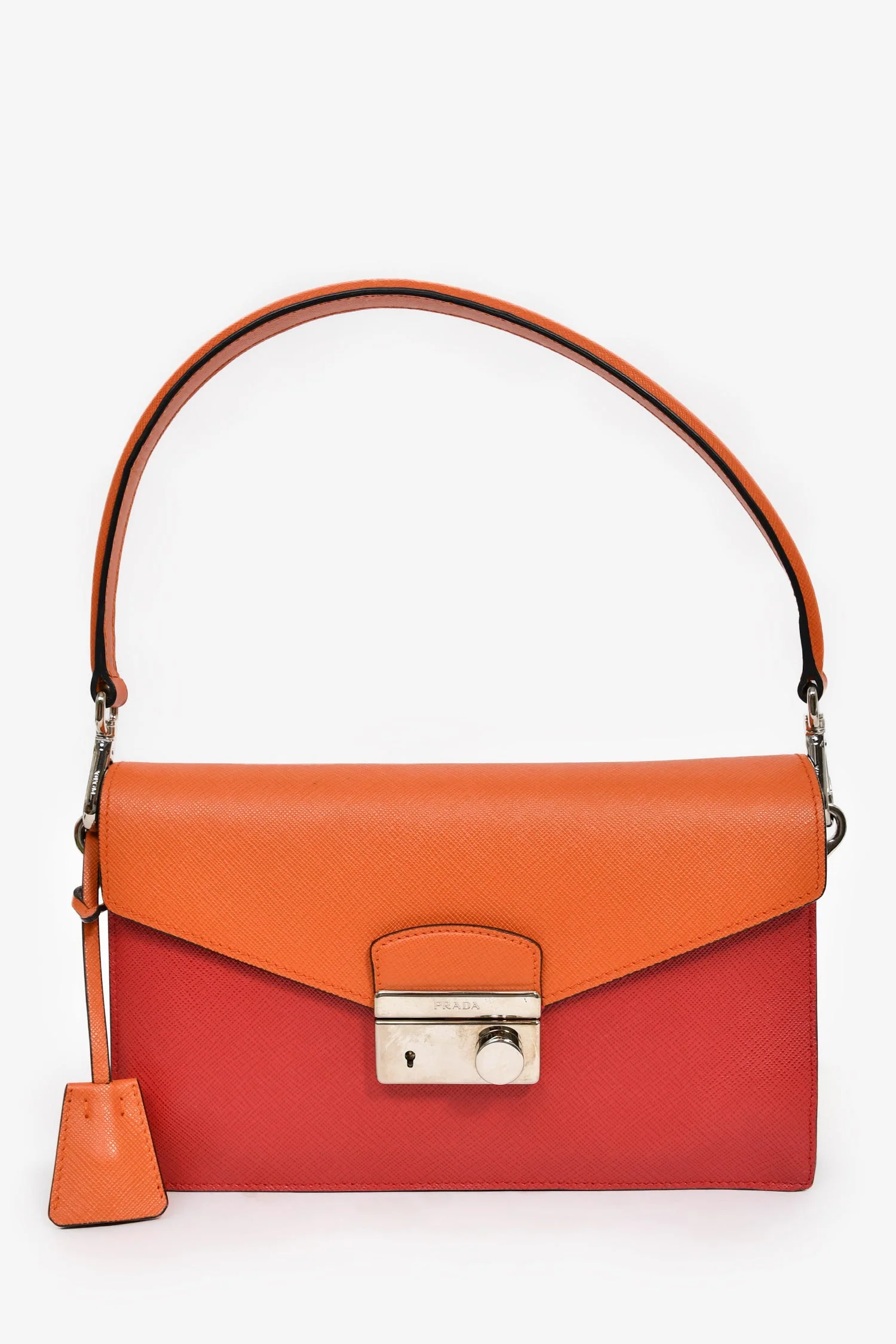 Prada Orange/Red Saffiano Leather 'Sound' Shoulder Bag - Image 7